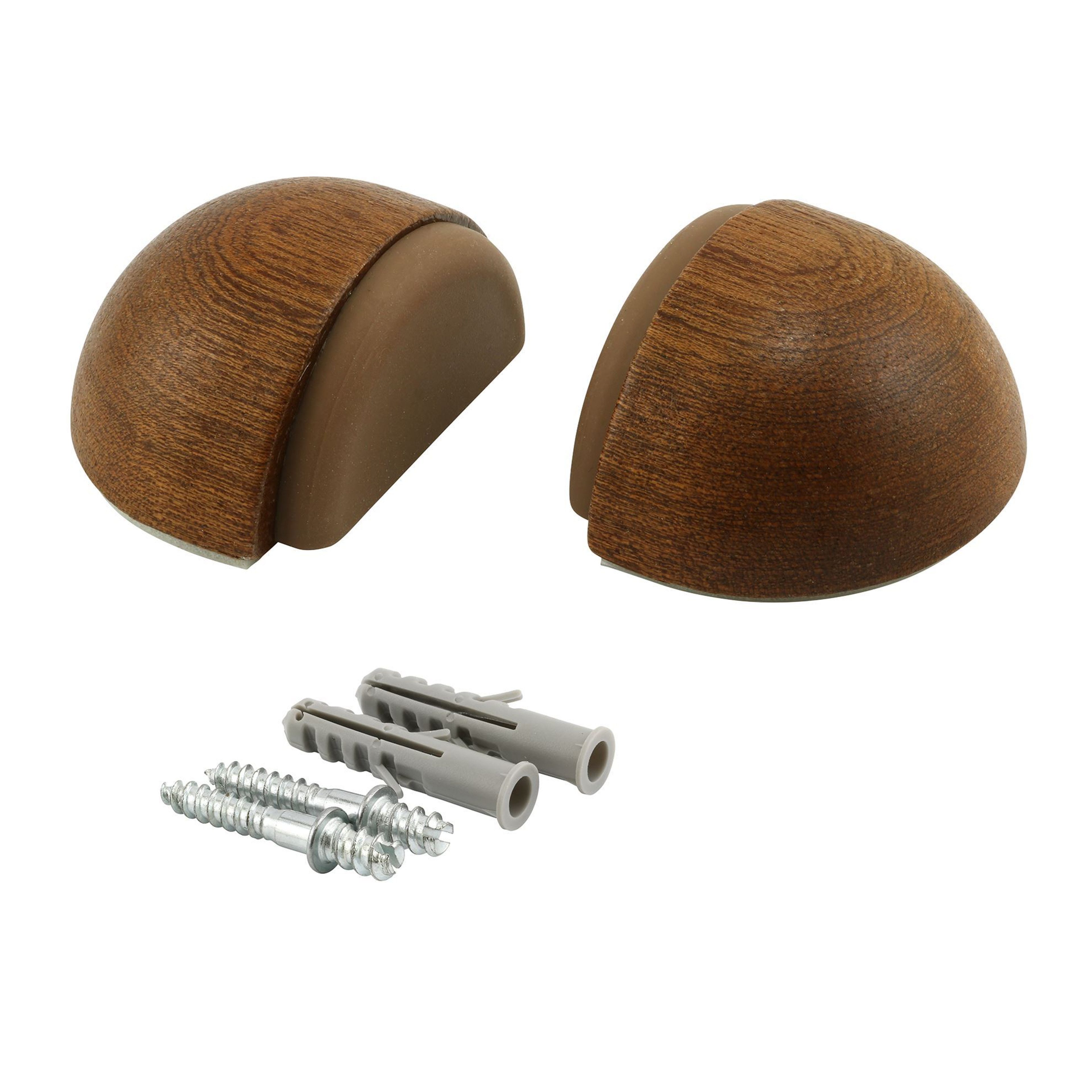 WORKPRO  Wooden Adhesive or Screw Mounted Soft Bumper Dome Door Stopper, Sapelly Finish (2 Pack)