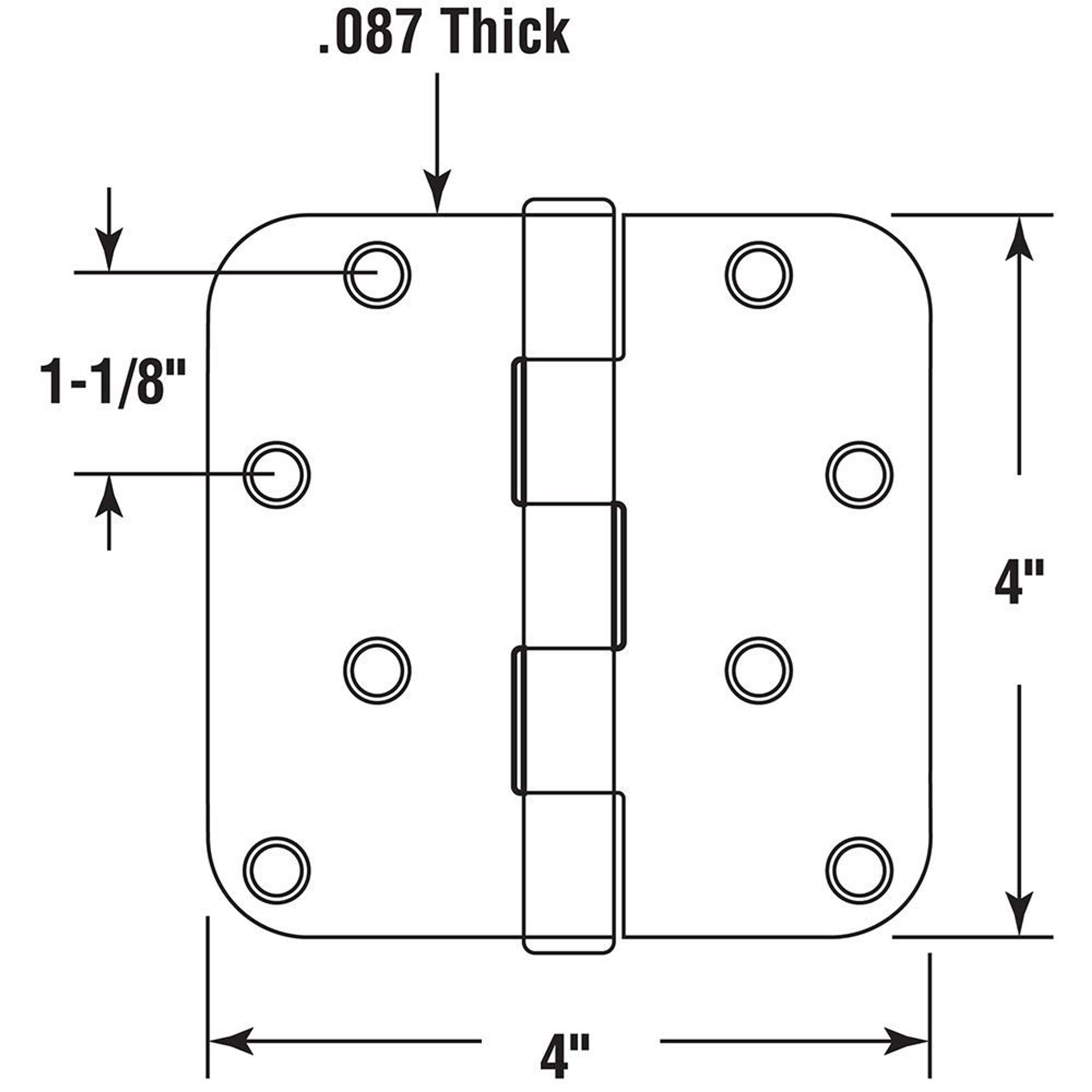 Door Hinge Residential Smooth Pivot, 4 in. x 4 in. with 5/8 in. Radius Corners, 4 Holes per Leaf with Screws, Satin Brass Finish, .087 in. Gauge (3 Pack)
