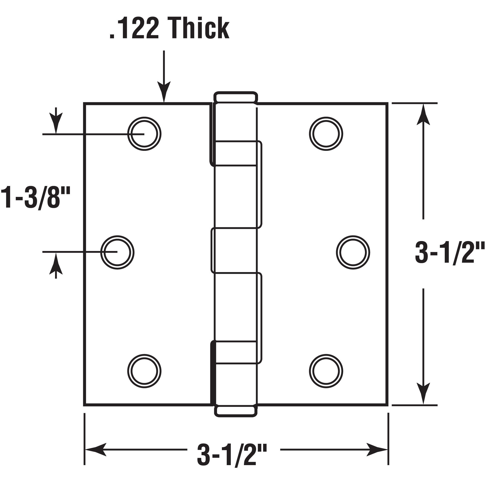 Door Hinge Commercial Smooth Pivot, 2 Ball Bearing 3-1/2 in. x 3-1/2 in. with Square Corners, 3 Holes per Leaf with Screws, Satin Nickel Finish, .122 in. Gauge (3 Pack)