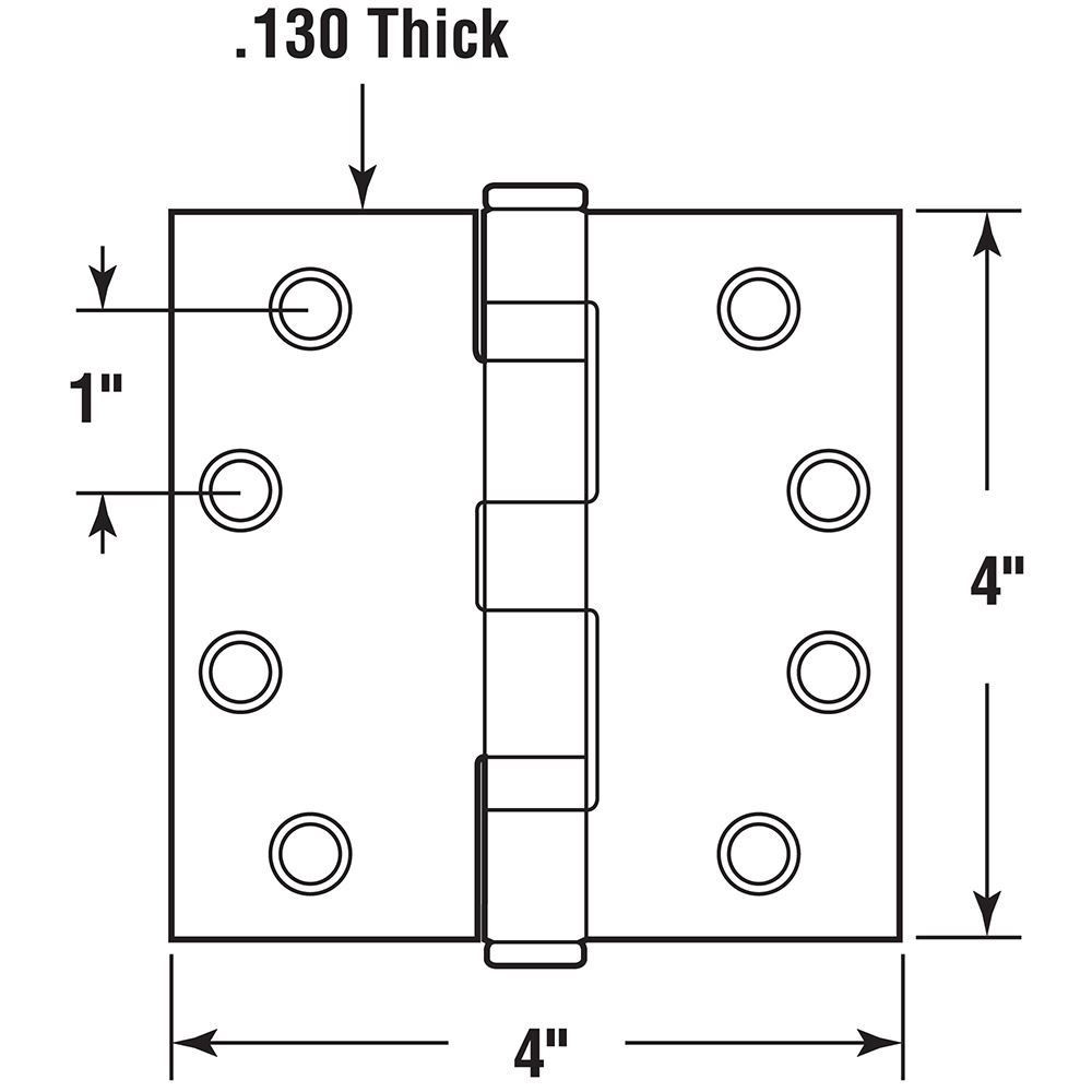 Door Hinge Commercial Smooth Pivot 2 Ball Bearing, 4 in. x 4 in. with Square Corners, 4 Holes per Leaf with Screws, Matte Black Finish, .130 in. Gauge (3 Pack)