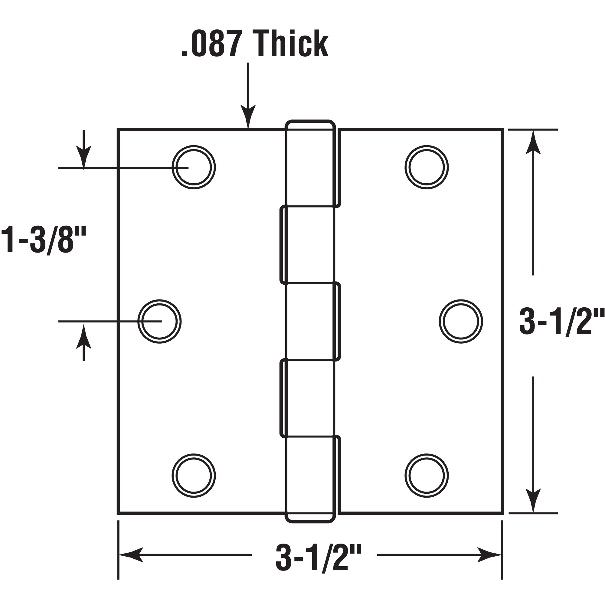 Door Hinge Residential Smooth Pivot, 3-1/2 in. x 3-1/2 in. with Square Corners, 3 Holes per Leaf with Screws, Satin Nickel Finish, .087 in. Gauge (12 Pack)