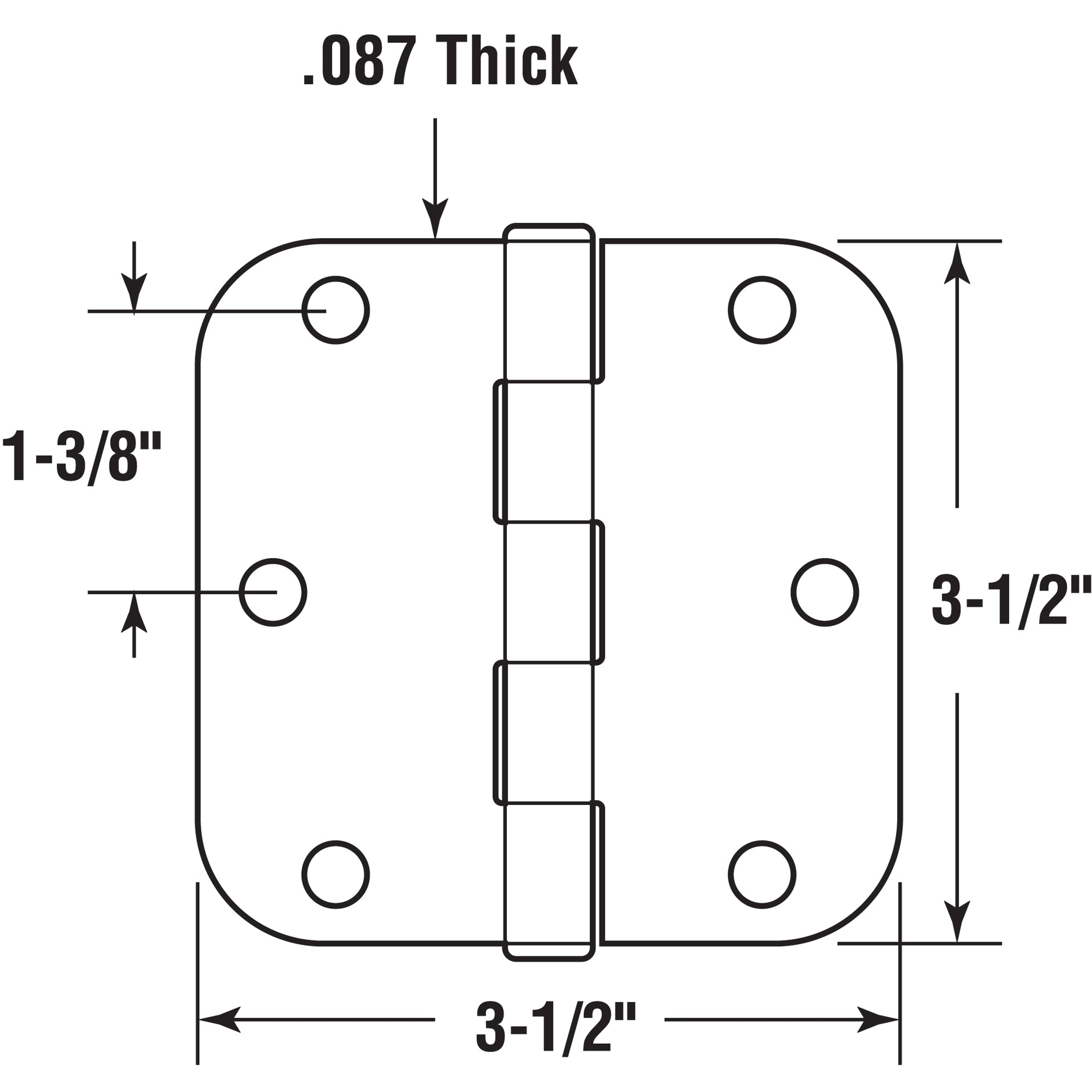 Door Hinge Residential Smooth Pivot, 3-1/2 in. x 3-1/2 in. with 5/8 in. Radius Corners, 3 Holes per Leaf with Screws, Oil Rubbed Bronze Finish, .087 in. Gauge (12 Pack)