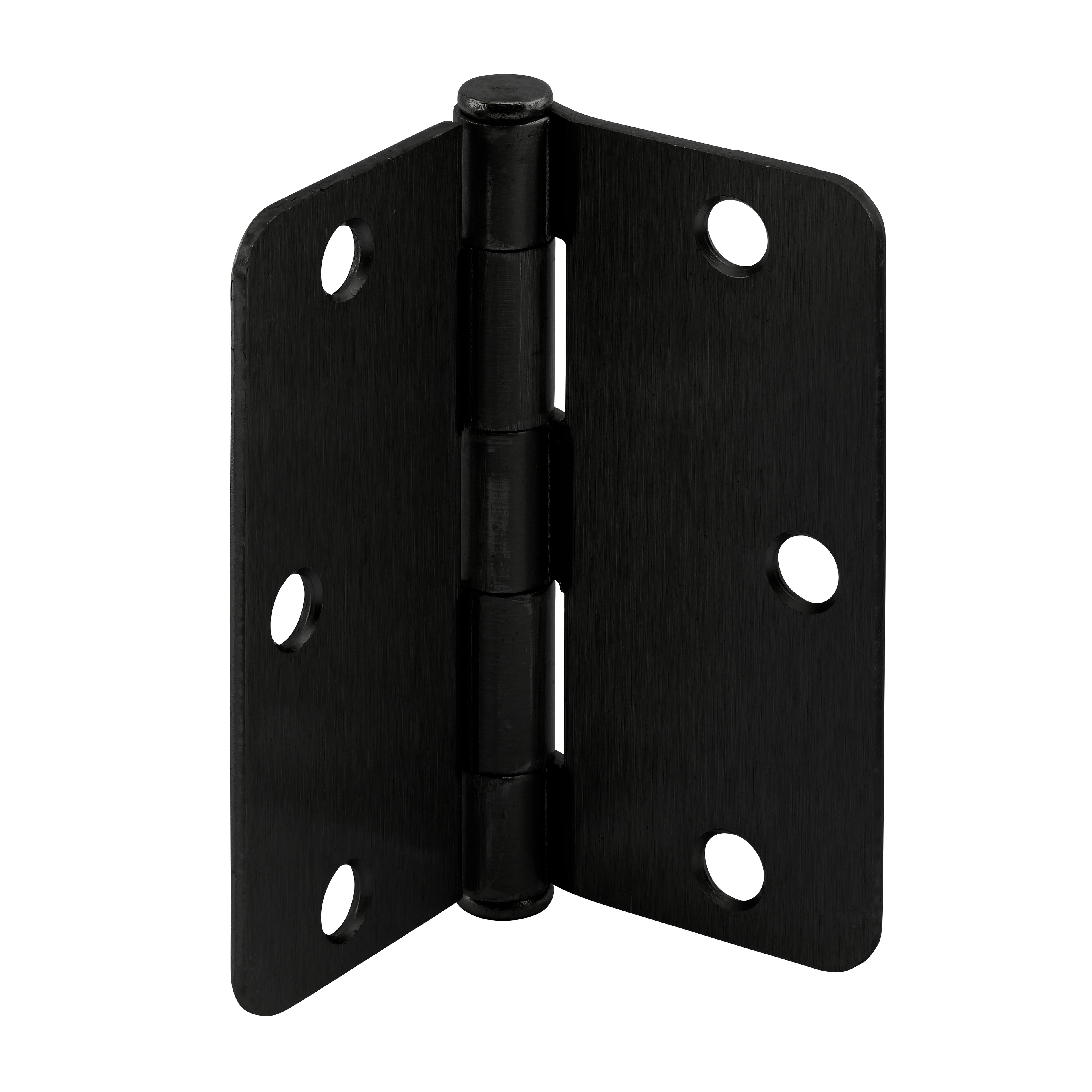 Door Hinge Residential Smooth Pivot, 3-1/2 in. x 3-1/2 in. with 1/4 in. Radius Corners, 3 Holes per Leaf with Screws, Matte Black Finish, .087 in. Gauge (12 Pack)