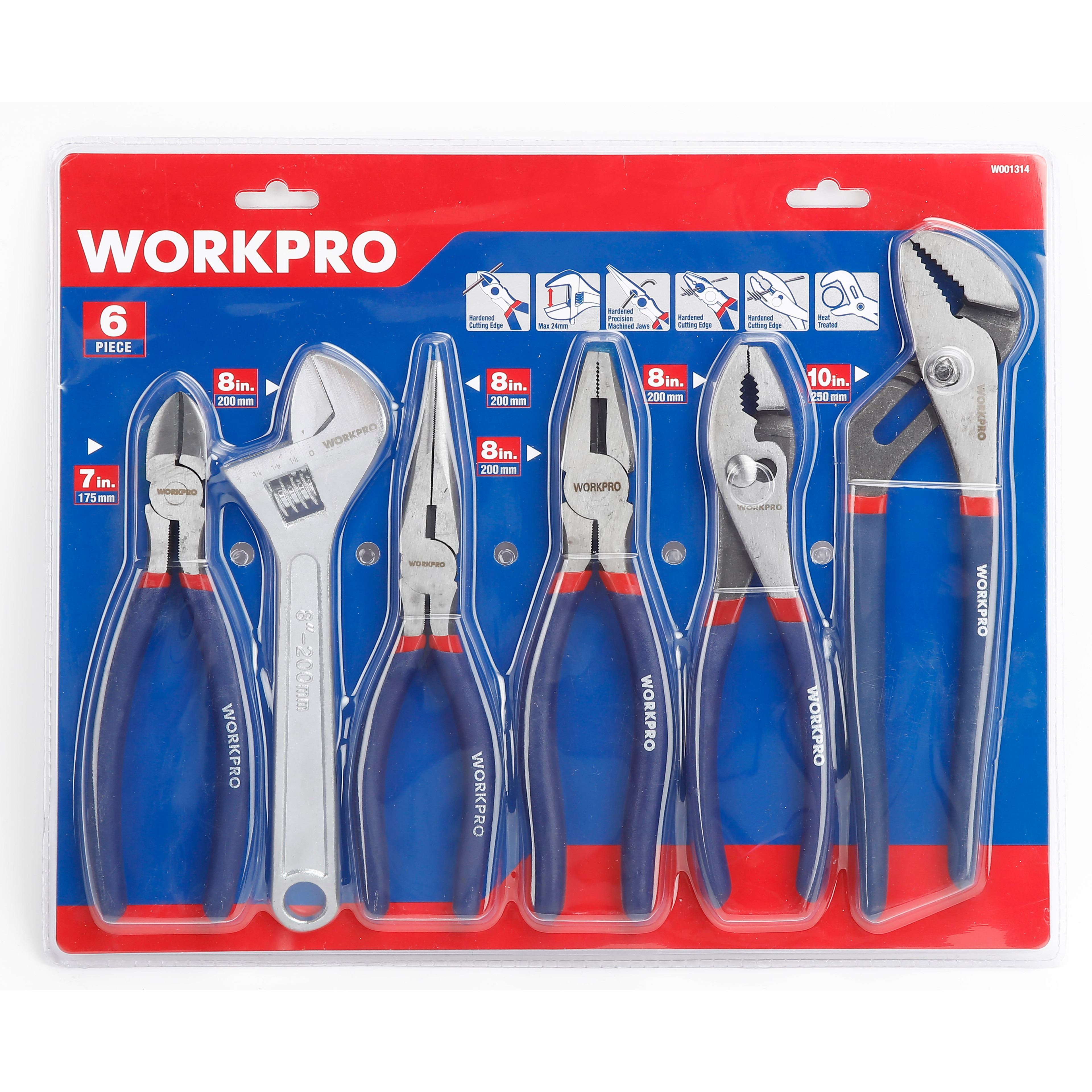 WORKPRO  6 Piece Tool Set, 7in., 8in. and 10in. Tools, Drop Forged Carb (Single Pack)