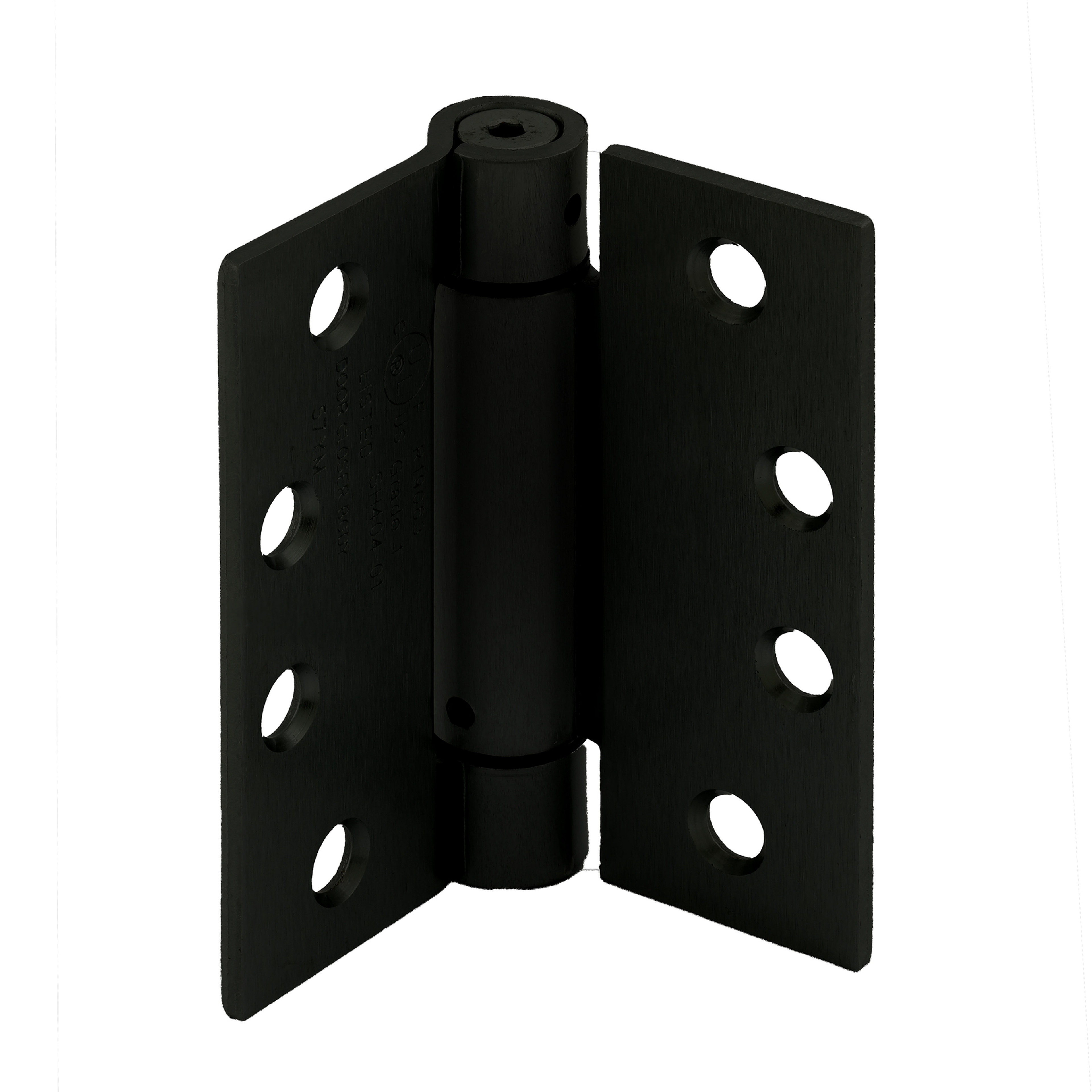 Door Hinge Commercial UL Adjustable Self-Closing Spring Hinge, 4 in. x 4 in. with Square Corners, 4 Holes per Leaf with Screws, Matte Black Finish, .130 in. Gauge (3 Pack)