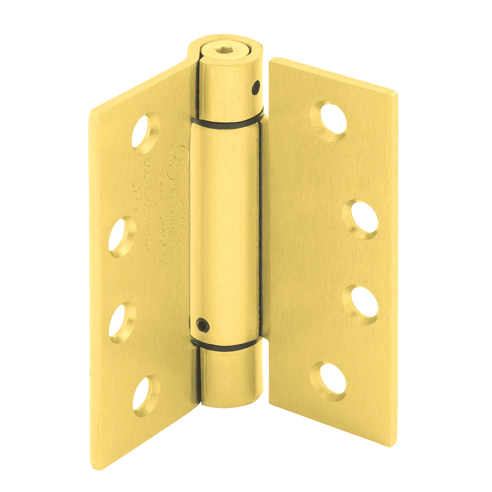 Door Hinge Commercial UL Adjustable Self-Closing Spring Hinge, 4-1/2 in. x 4-1/2 in. with Square Corners, 4 Holes per Leaf with Screws, Satin Brass Finish, .134 in. Gauge (3 Pack)