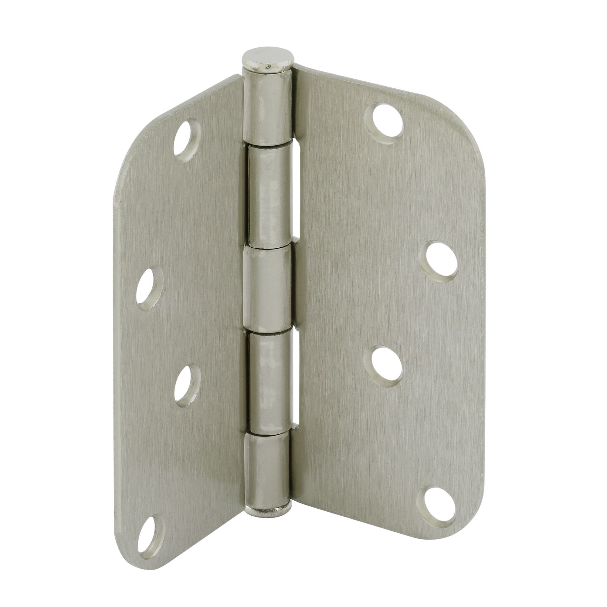 Door Hinge Residential Smooth Pivot, 4 in. x 4 in. with 5/8 in. Radius Corners, 4 Holes per Leaf with Screws, Satin Nickel Finish, .087 in. Gauge (3 Pack)