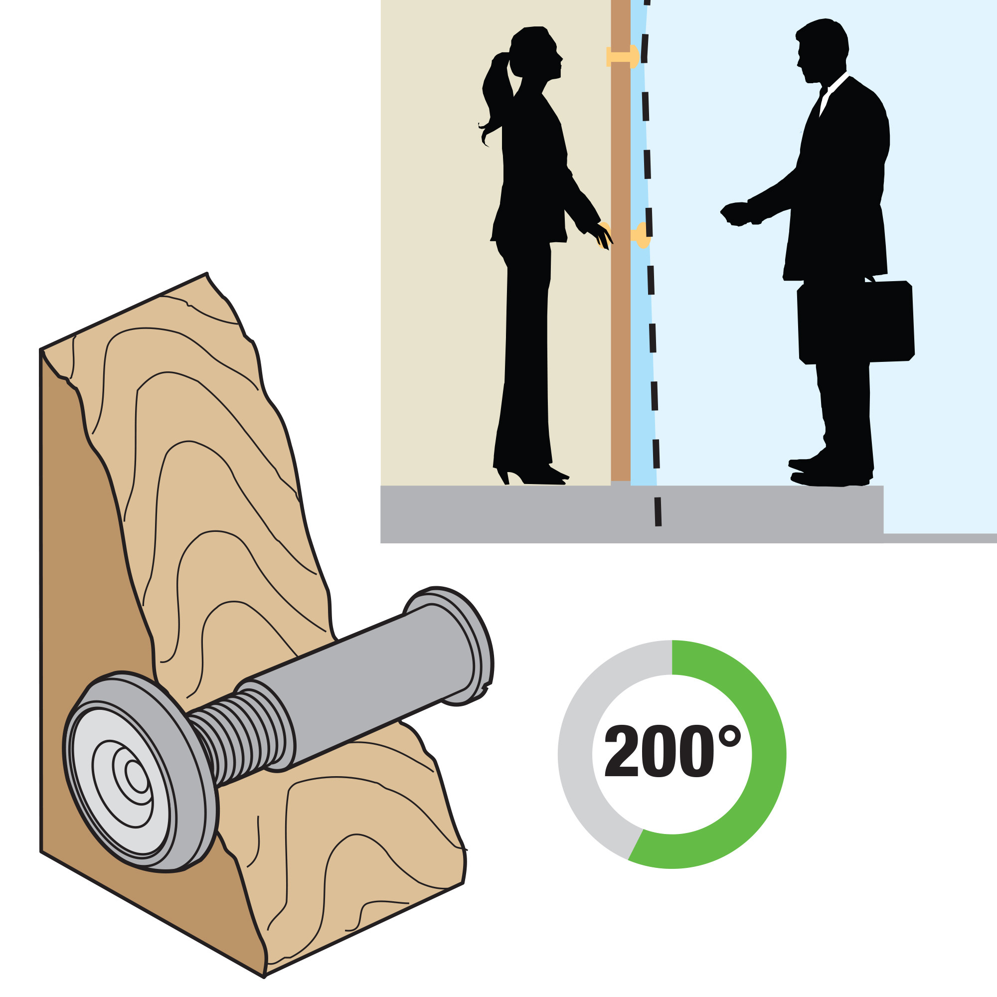 Door Viewer, 1/2 in.. x 200-Degree, Solid Brass Housing, Glass