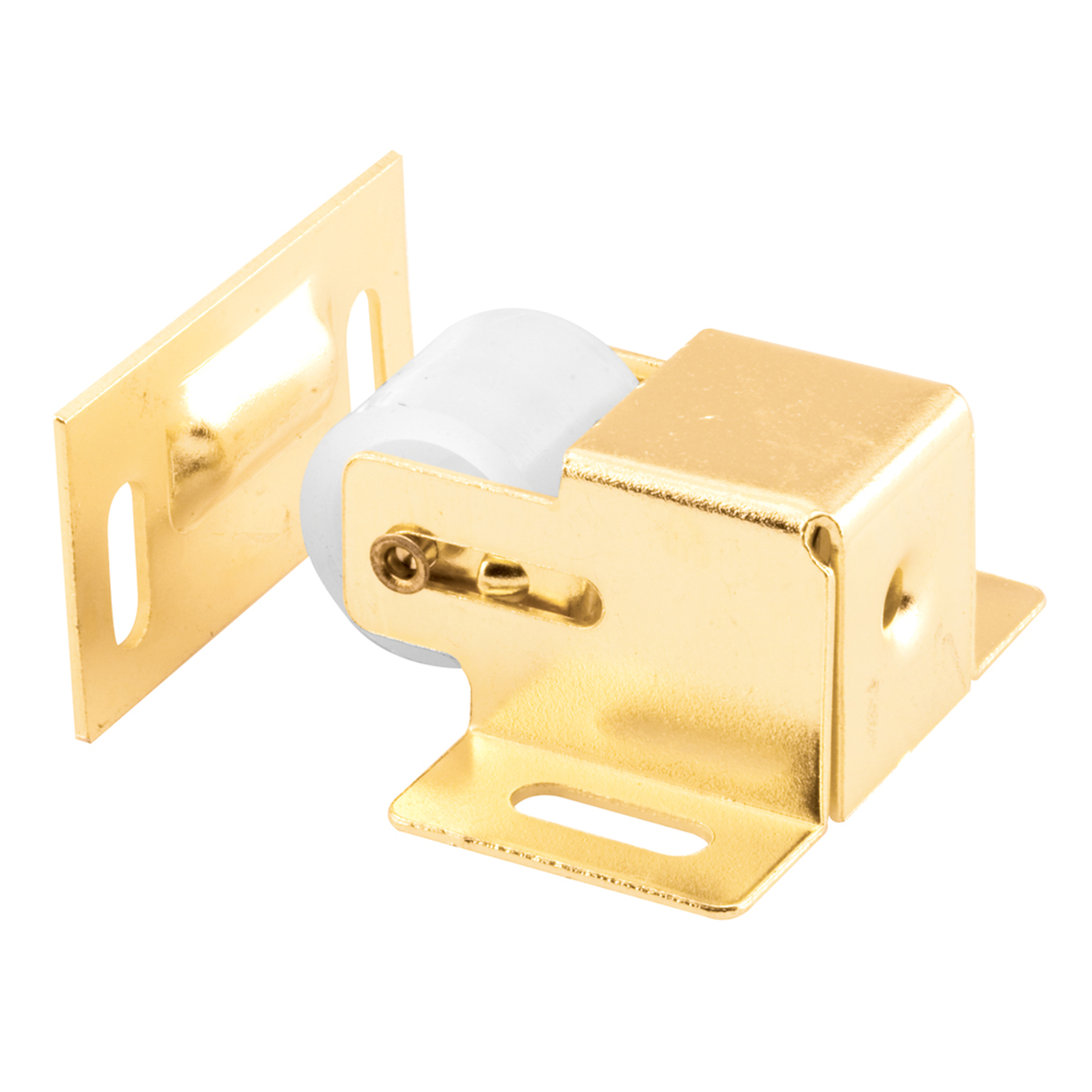 Cabinet Door Roller Catch, Brass Plated Steel Housing and Strike, Spring Loaded