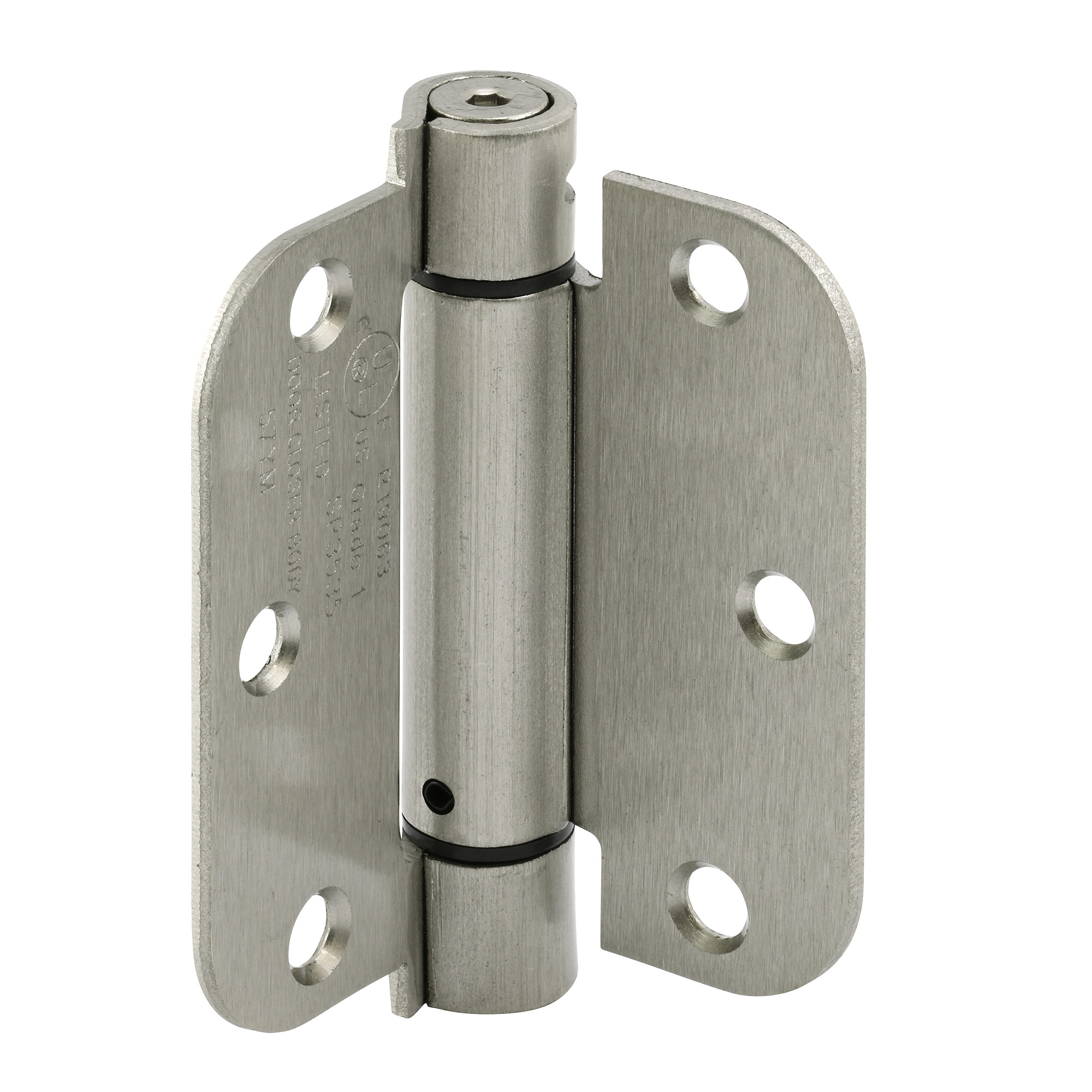 Door Hinge Commercial UL Adjustable Self-Closing Spring Hinge, 3-1/2 in. x 3-1/2 in. with 5/8 in. Radius Corners, 3 Holes per Leaf with Screws, Satin Nickel Finish, .106 in. Gauge (3 Pack)