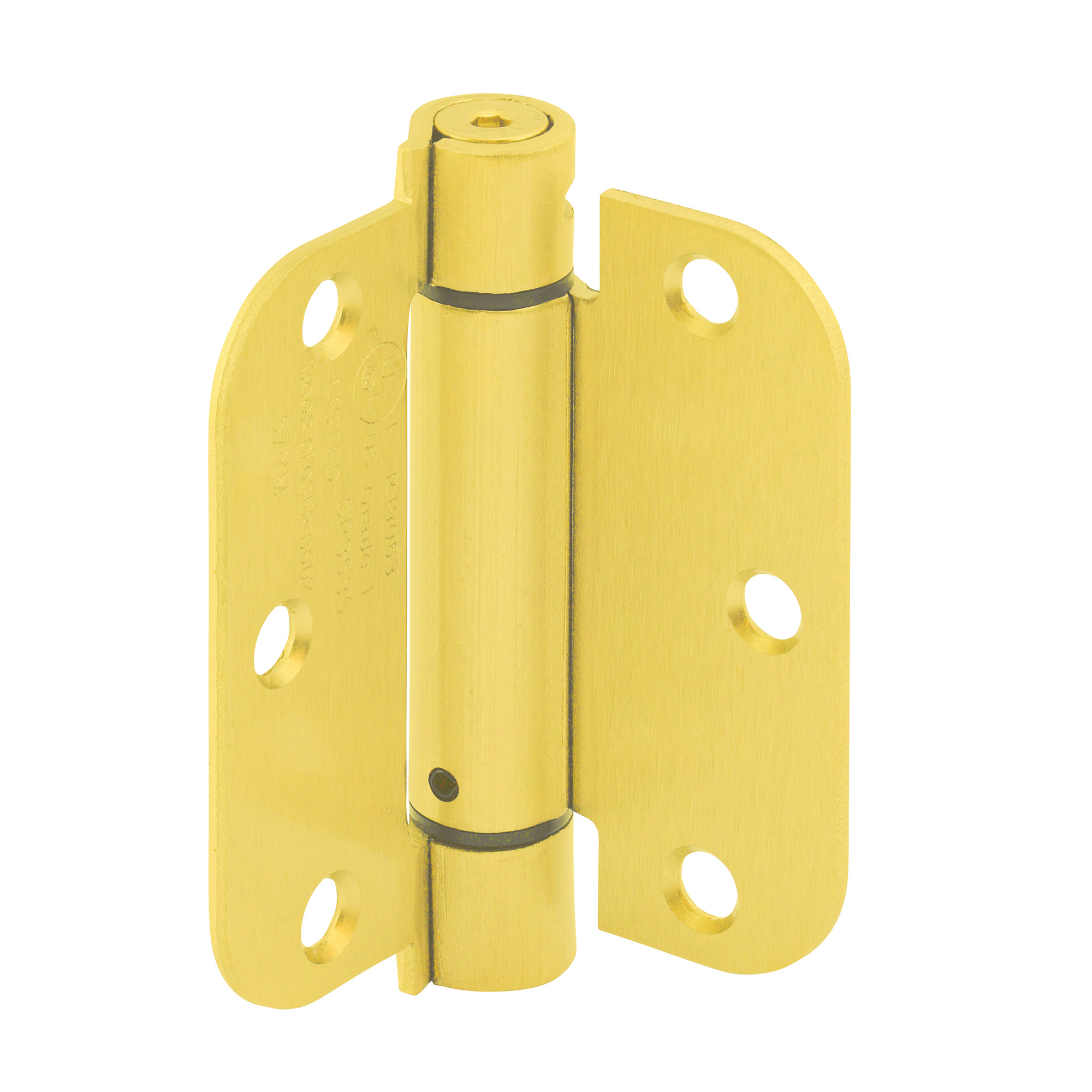 Door Hinge Commercial UL Adjustable Self-Closing Spring Hinge, 3-1/2 in. x 3-1/2 in. with 5/8 in. Radius Corners, 3 Holes per Leaf with Screws, Satin Brass Finish, .106 in. Gauge (3 Pack)