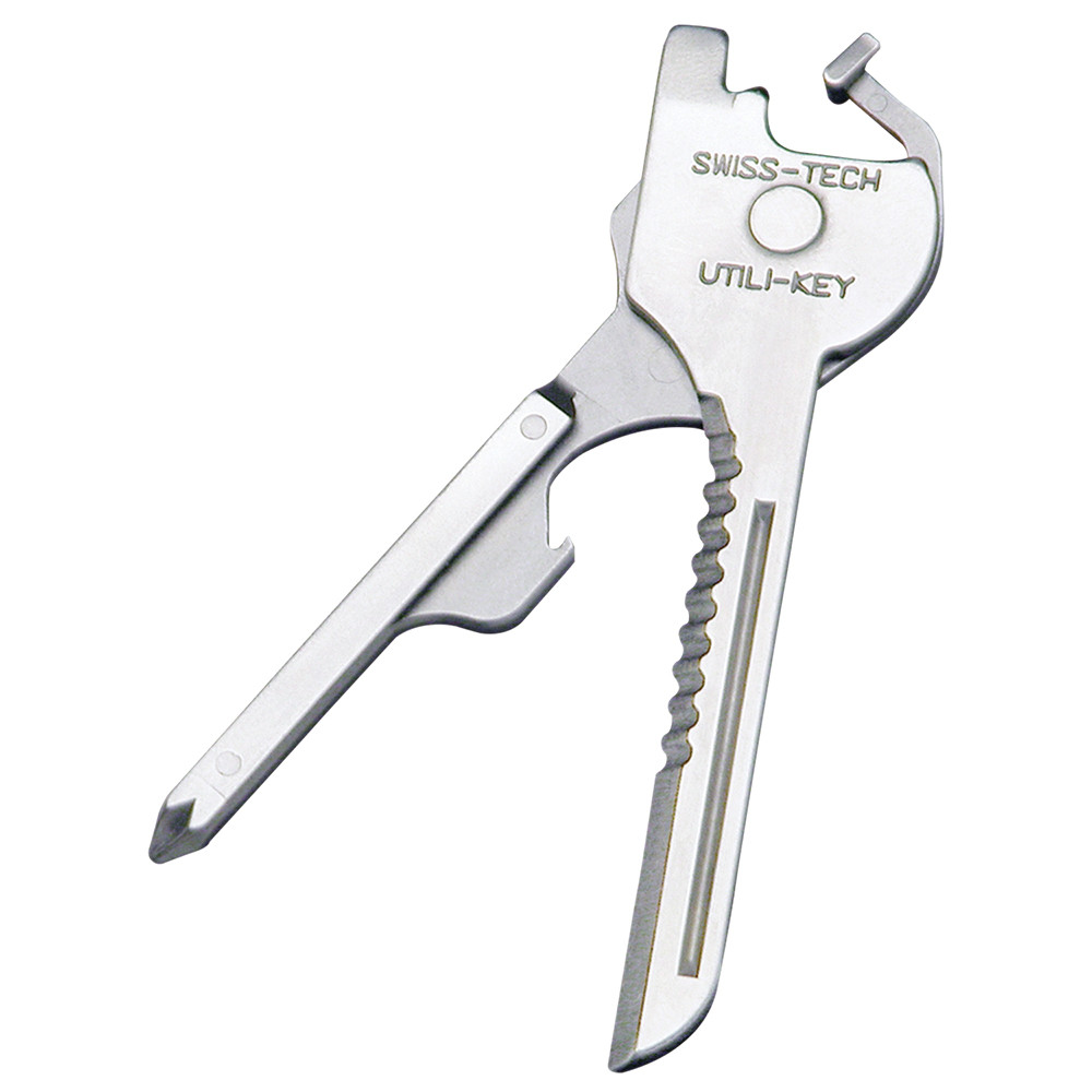 SWISS+TECH Polished Stainless Steel 6-in-1 Key Ring Multitool with Screwdrivers, Pliers, Wire (Single Pack)