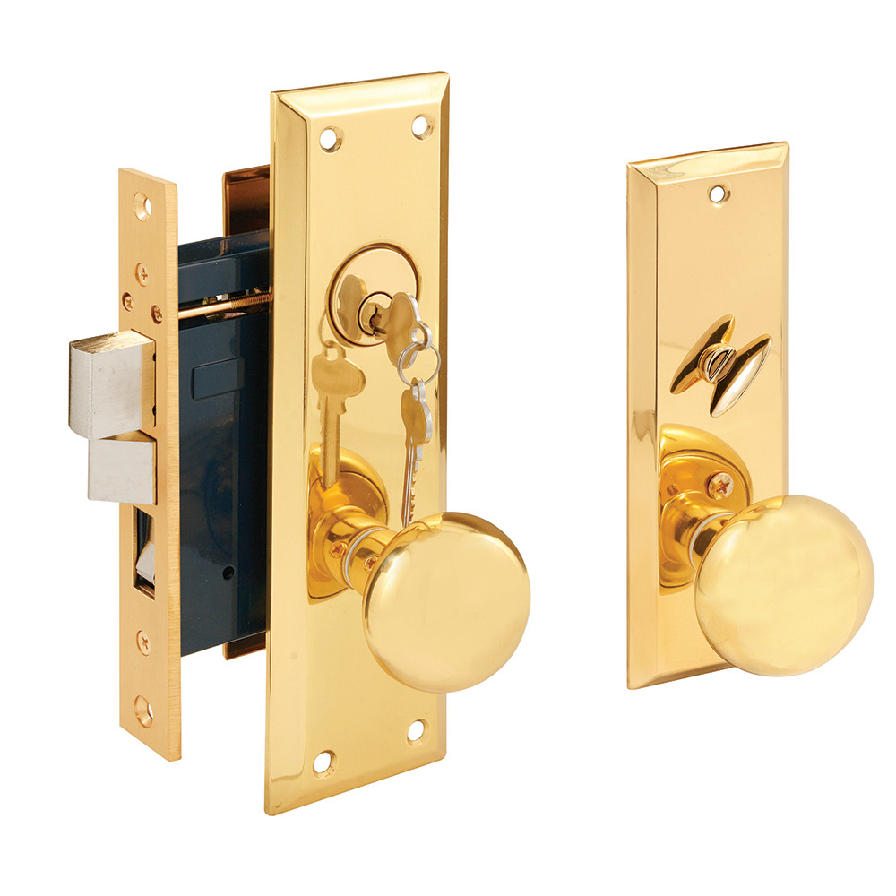 Mortise Lock Set, Brass Right Hand, 2-1/2 in. Backset, Surface