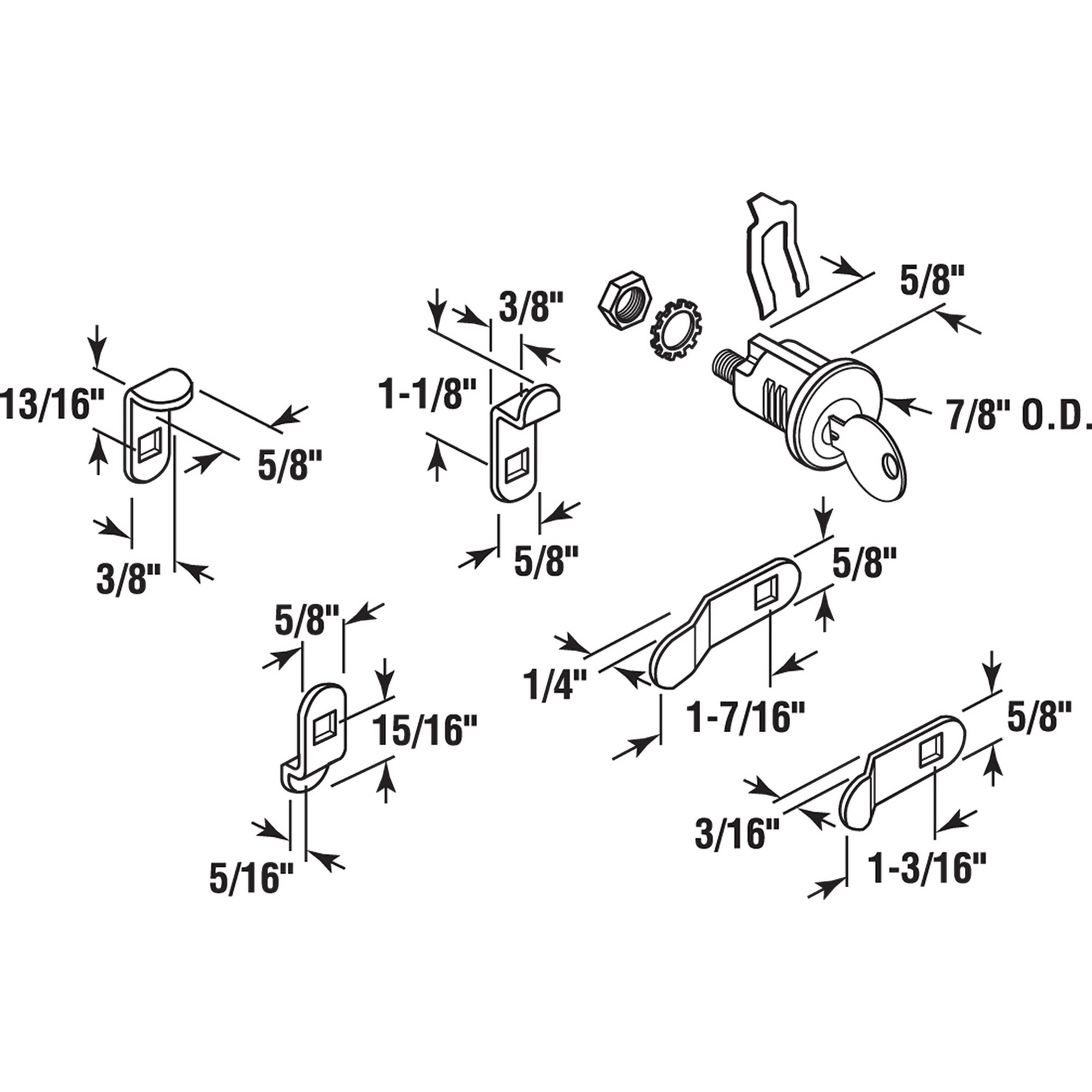 Counter Clockwise 5 Cams 5-Pin Mail Box Lock, Brass Face Line Art