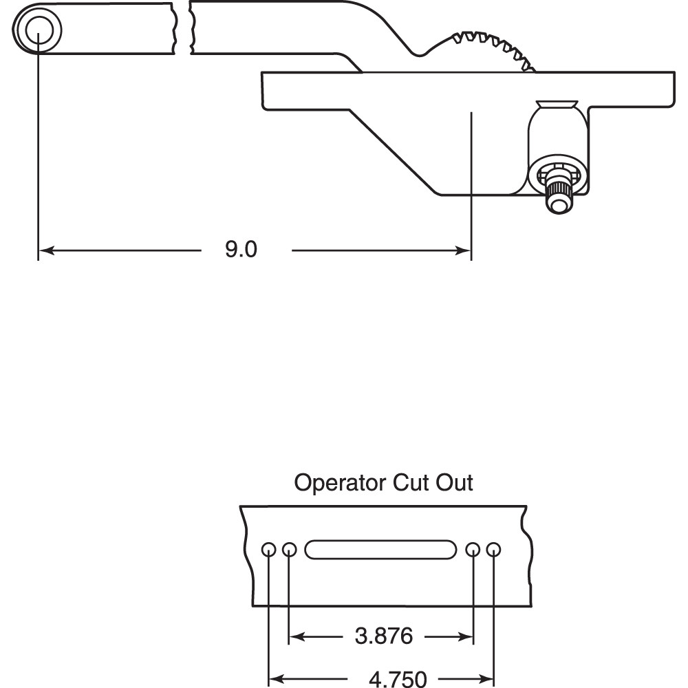 Single Arm Operator, RH, Bronze, 
Stainless Guide Roller, Crank Handle, 1 per pkg.