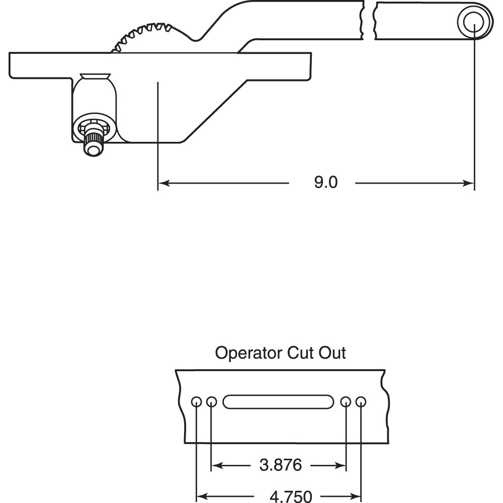 Single Arm Operator, LH, Bronze, 
Stainless Guide Roller, Crank Handle, 1 per pkg.