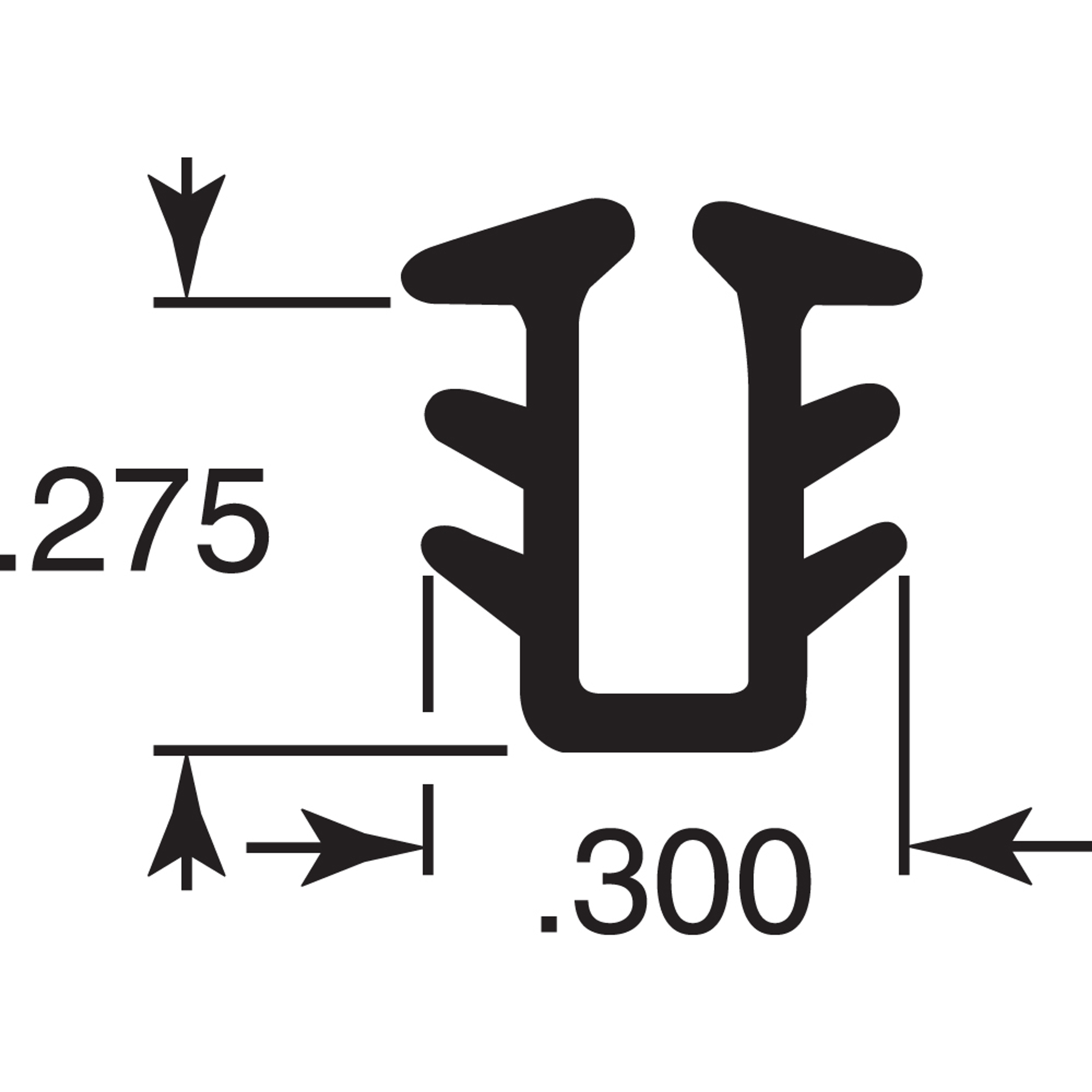 P 7837 |  Glass Retaining Spline, Glazing "U" Channel, Black Vinyl, 75' per roll.