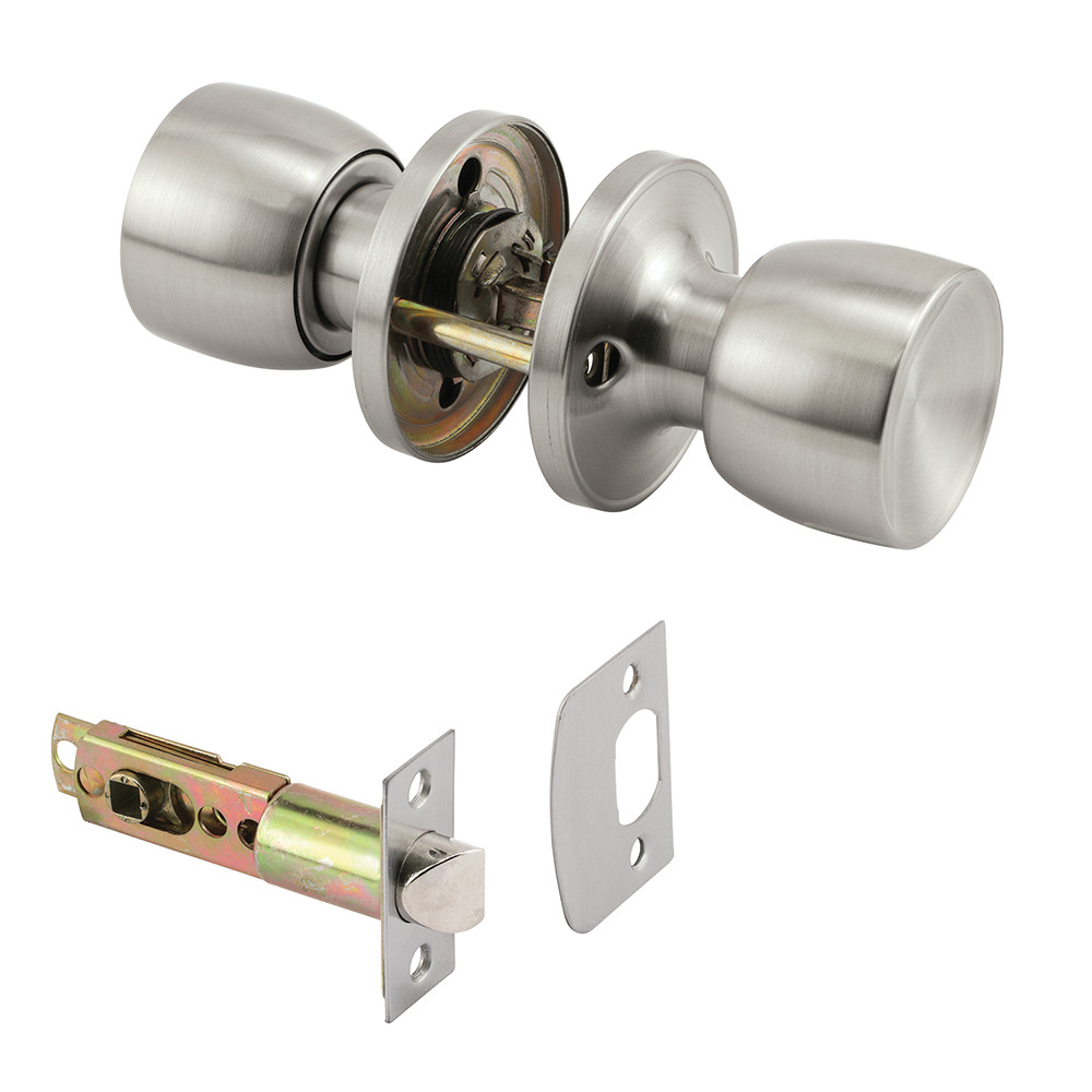 Passage Knob, Fits 2-3/8 in. and 2-3/4 in. Backset, Tulip, Satin Nickel (1 Set)