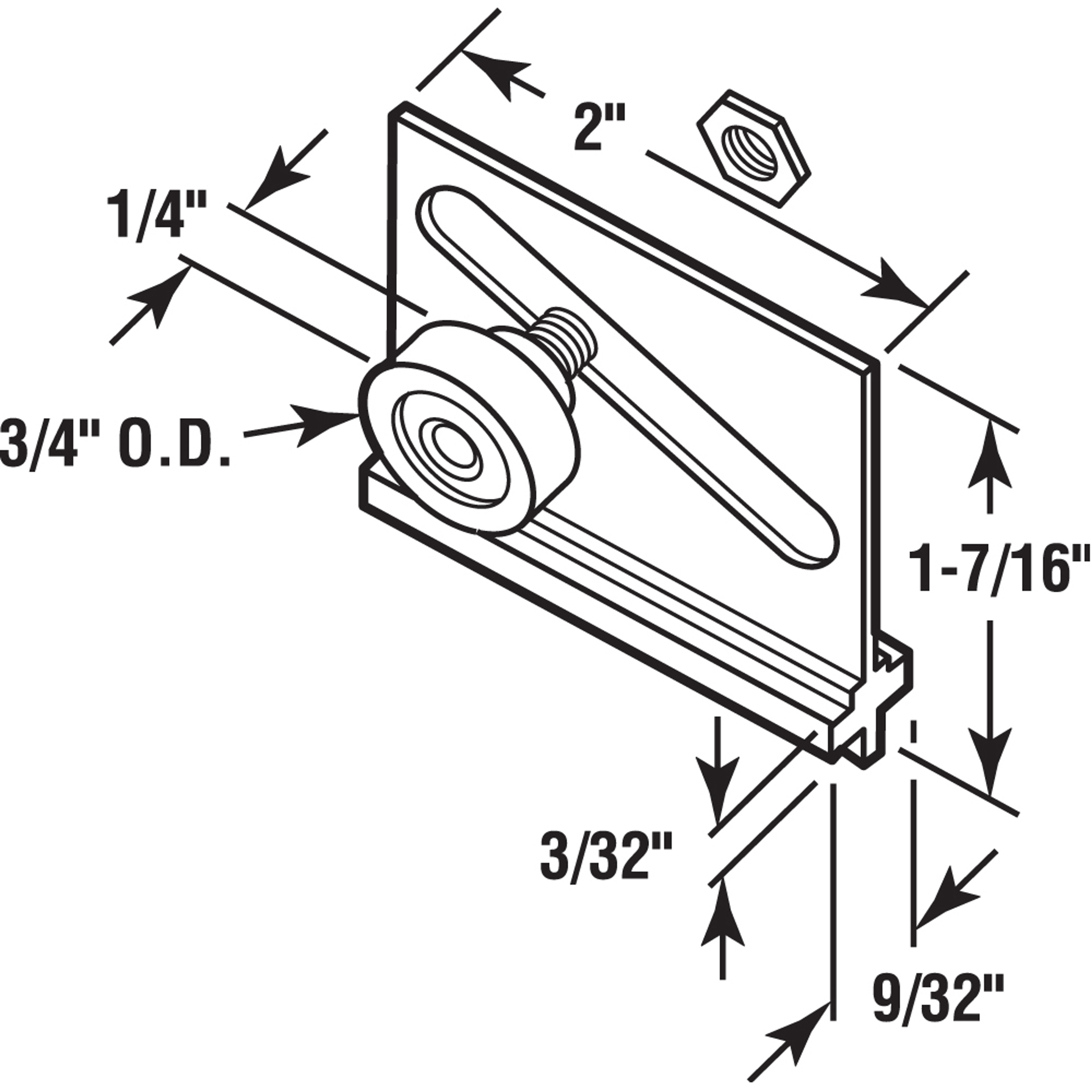 Tub Enclosure Roller and Bracket, 3/4 in. Diameter, Extruded Aluminum (2 Pack)