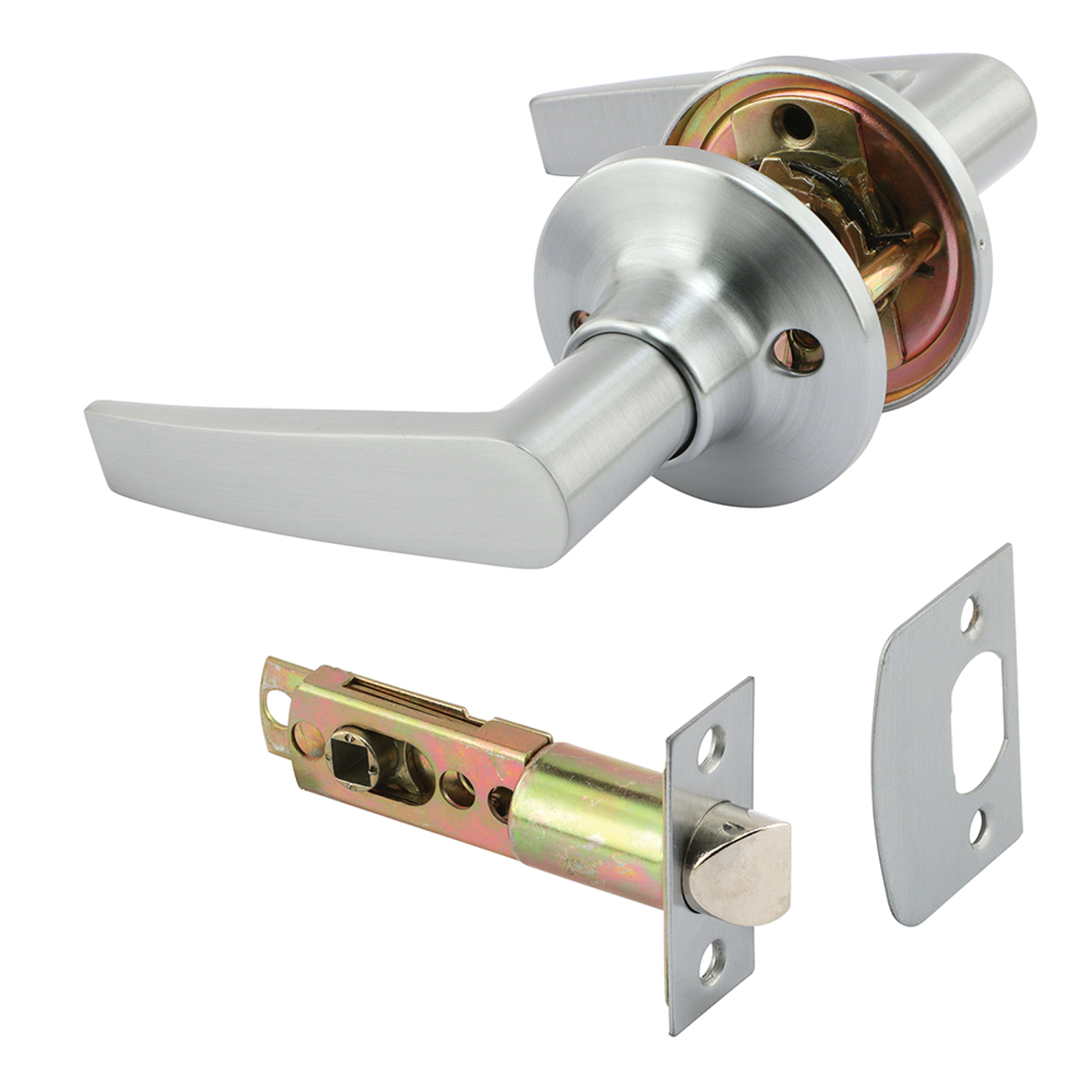 Passage Lever, Fits 2-3/8 in. and 2-3/4 in. Backset, Satin Chrome, ADA (1 Set)
