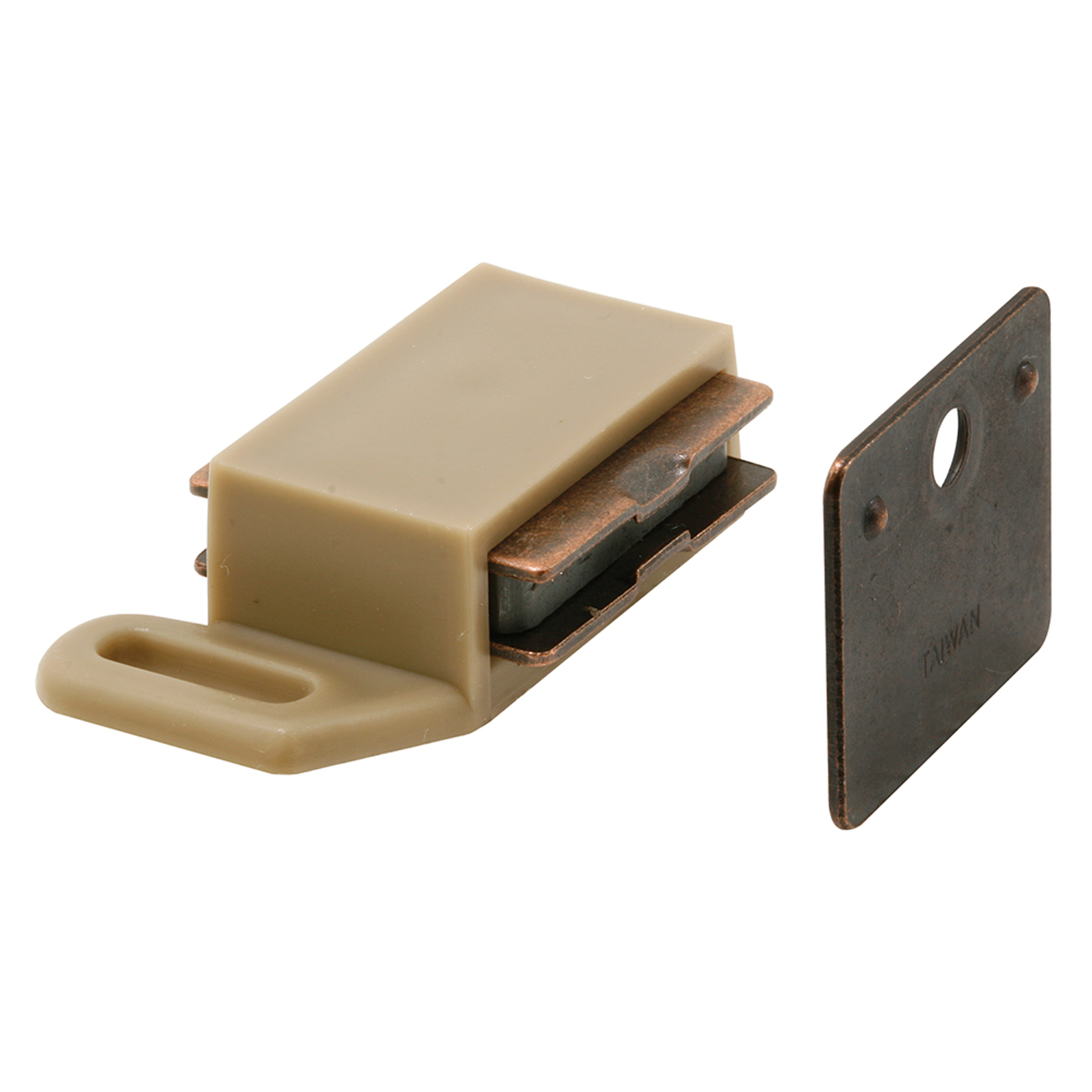 Magnetic Cabinet Catch, 1 in. Wide, Plastic Housing, Bronze Finished (5 Pack)