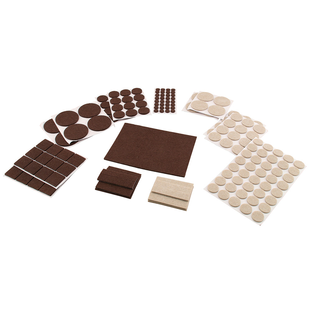 Furniture Felt Pad Assortment, Self-Adhesive Backing, Beige and Brown (181 Pack)