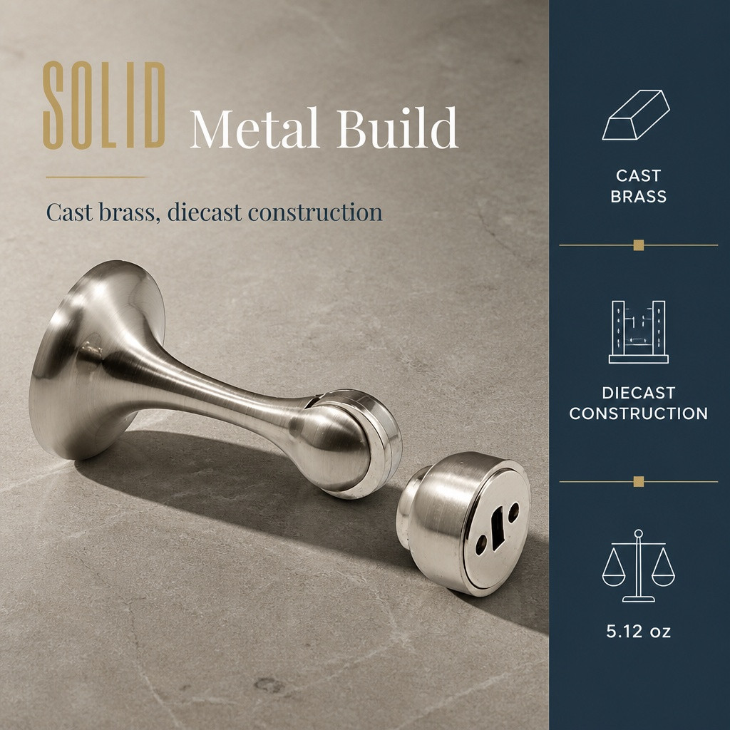 Magnetic Door Holder, 2-7/8 in., Diecast, Satin Nickel Finish