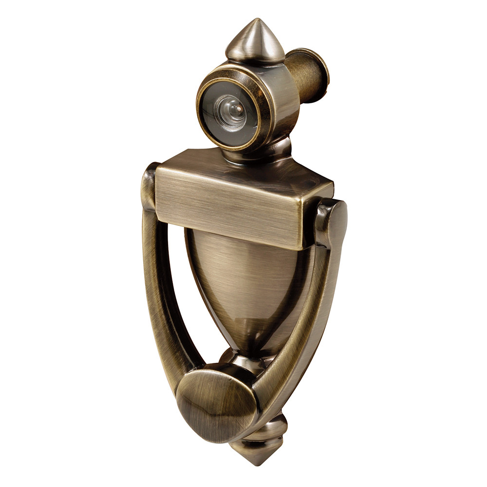 Door Knocker and Viewer, 9/16 in. Bore, 160-Degree View Angle, Antique Brass (Single Pack)