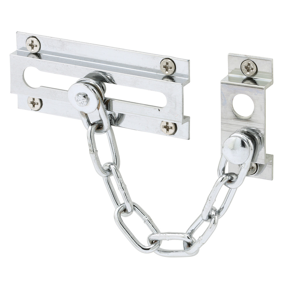 Chain Door Lock, 3-5/16 in., Solid Extruded Brass, Chrome-Plated, 6 in. Chain (Single Pack)