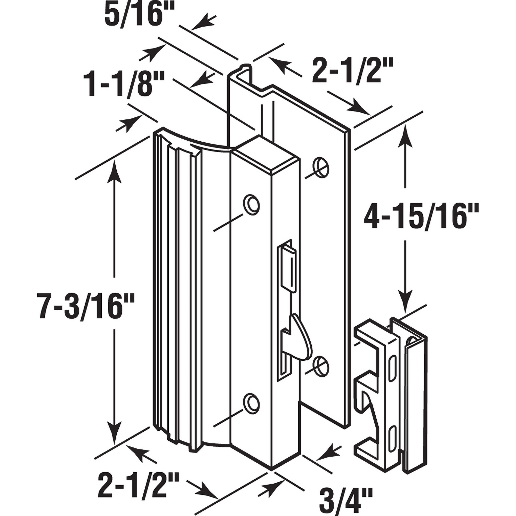 Sliding Glass Door Handle Lock, Hook Style, Surface Mount, Aluminum (Single Pack)