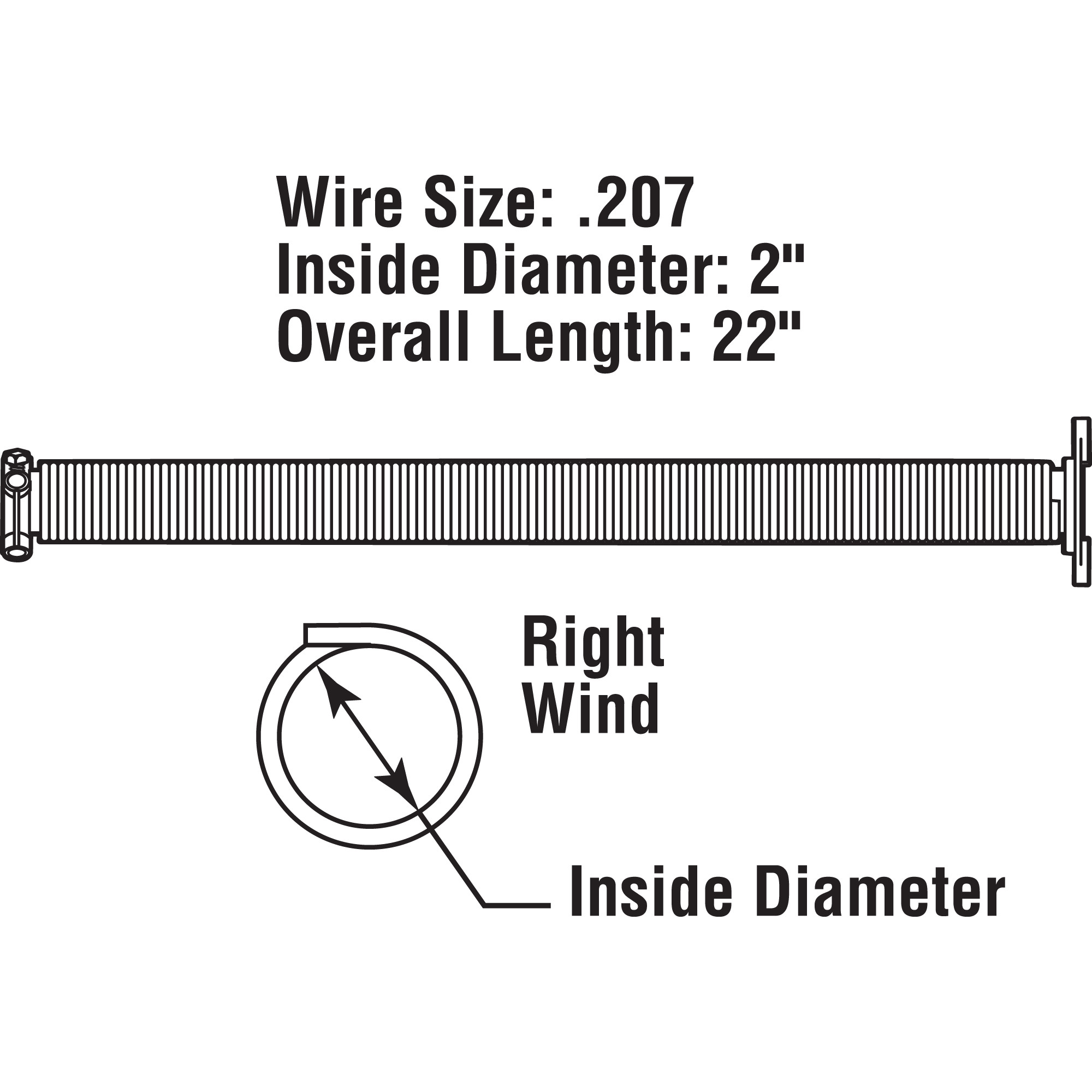 Steel Right-Hand Garage Door Torsion Spring, 0.207 In. x 2 In. x