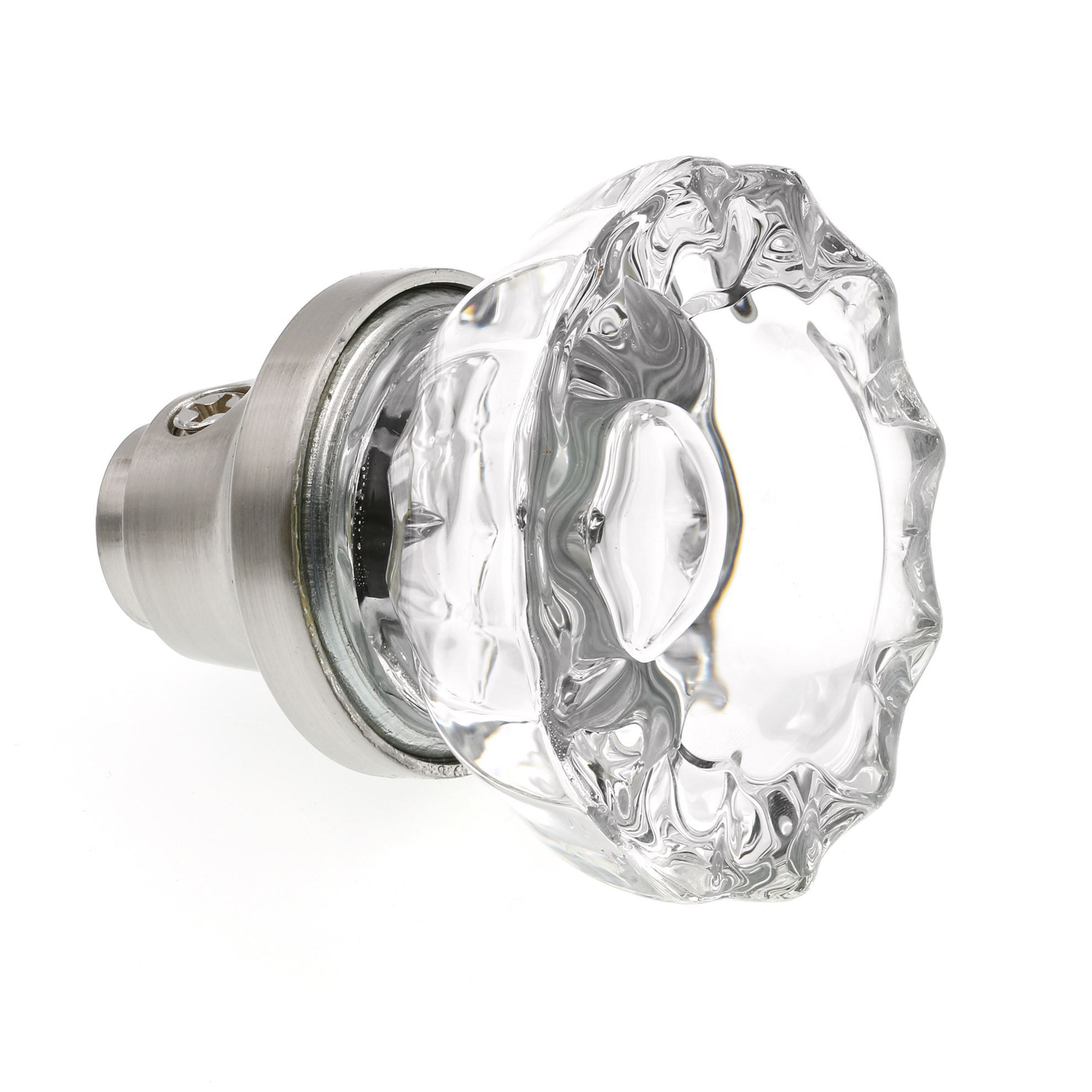 Mortise Style Fluted Glass Door Knobs - Perfect for Replacing Broken Antique Lock Sets on Interior Doors, Features 2 In. Outside Diameter Knobs, Satin Nickel (Single Pack)