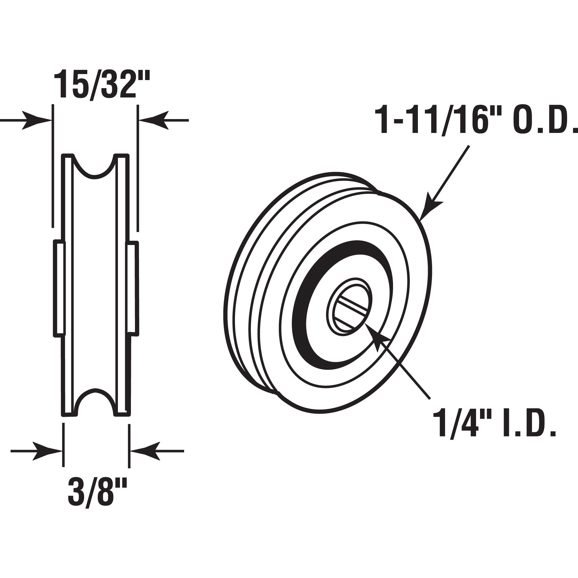 Nylon Roller, Steel Ball Bearings, 1-11/16 in. Diameter, 7/16 in. Wide (2 Pack)