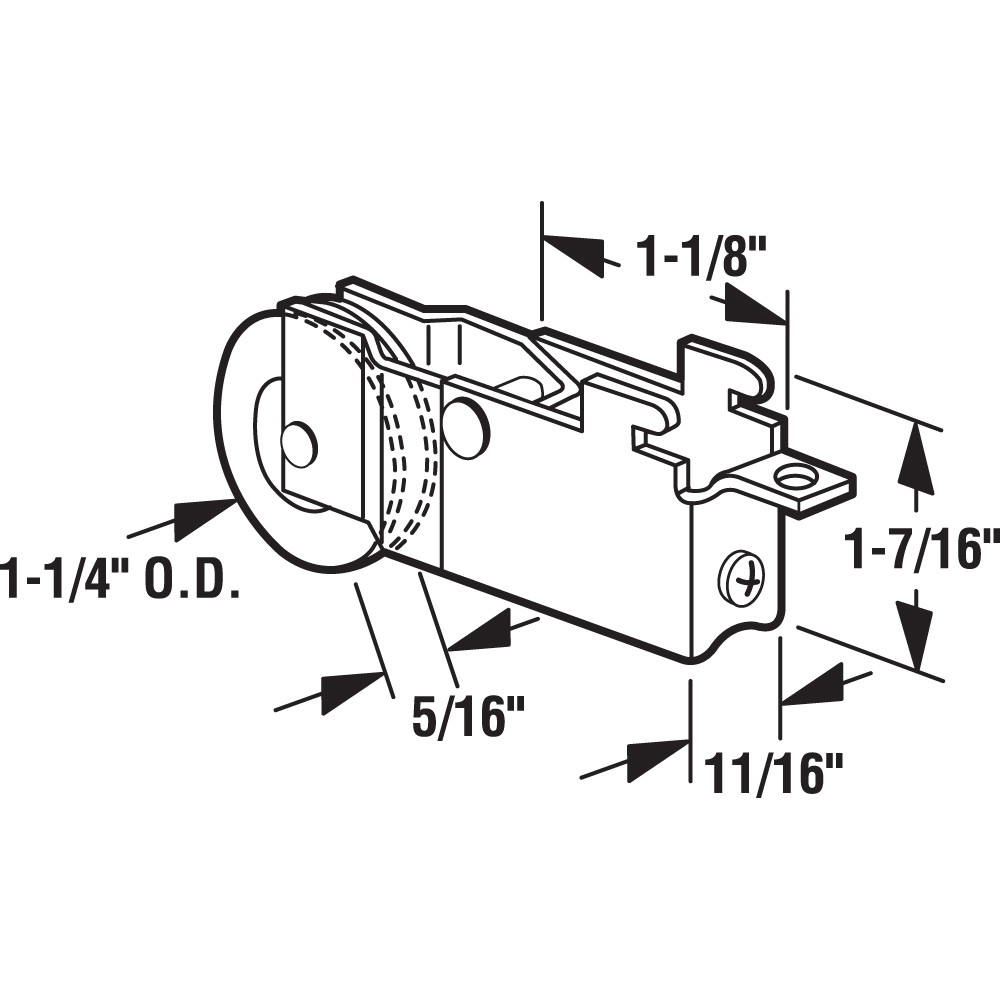 Sliding Door Roller Assembly, 1-1/4 in. Plastic Wheel, Steel Ball Bearings, Grooved Edge (Single Pack)