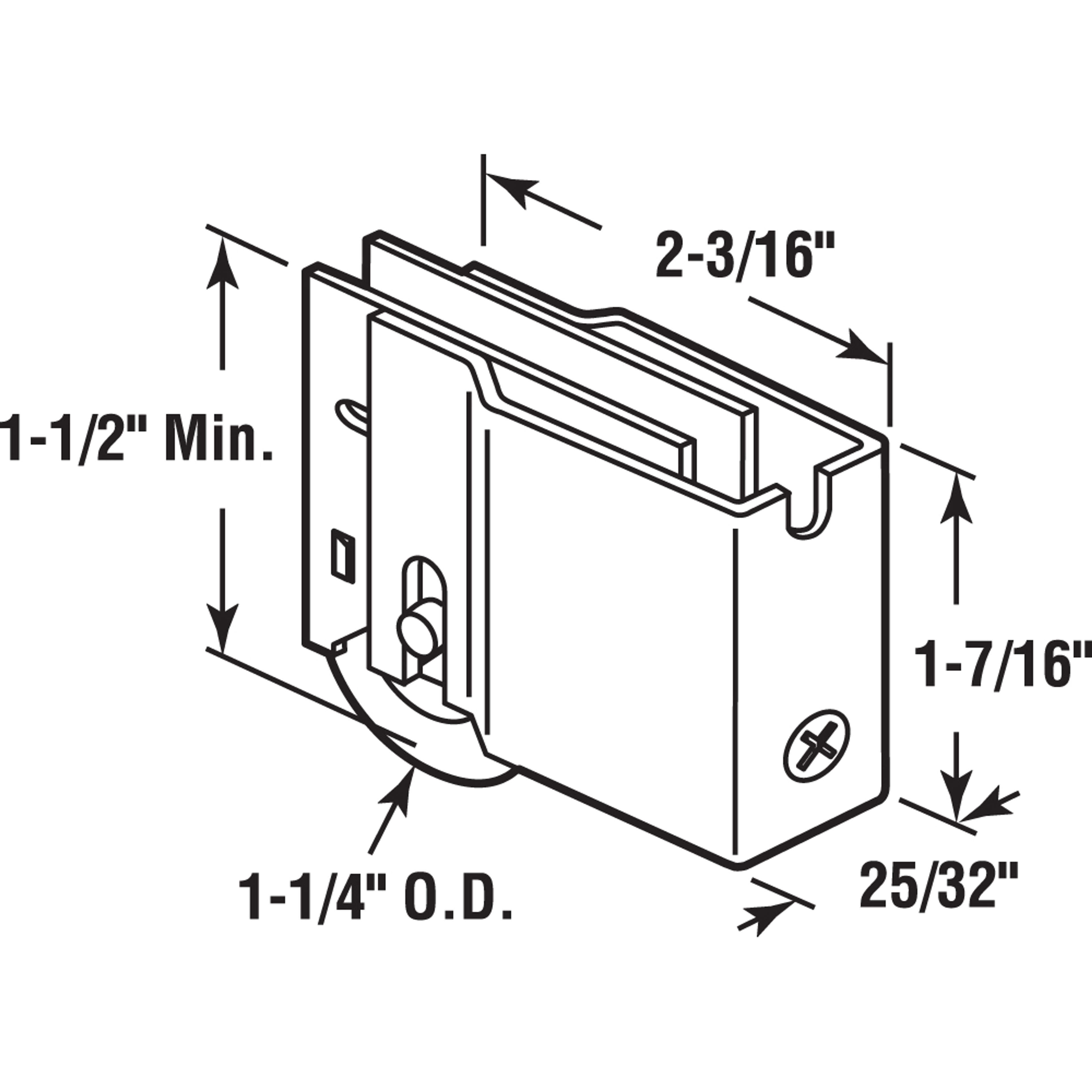 Single 1-1/4 in. Steel Ball Bearing Roller, U-Back Style, Adjustable (Single Pack)