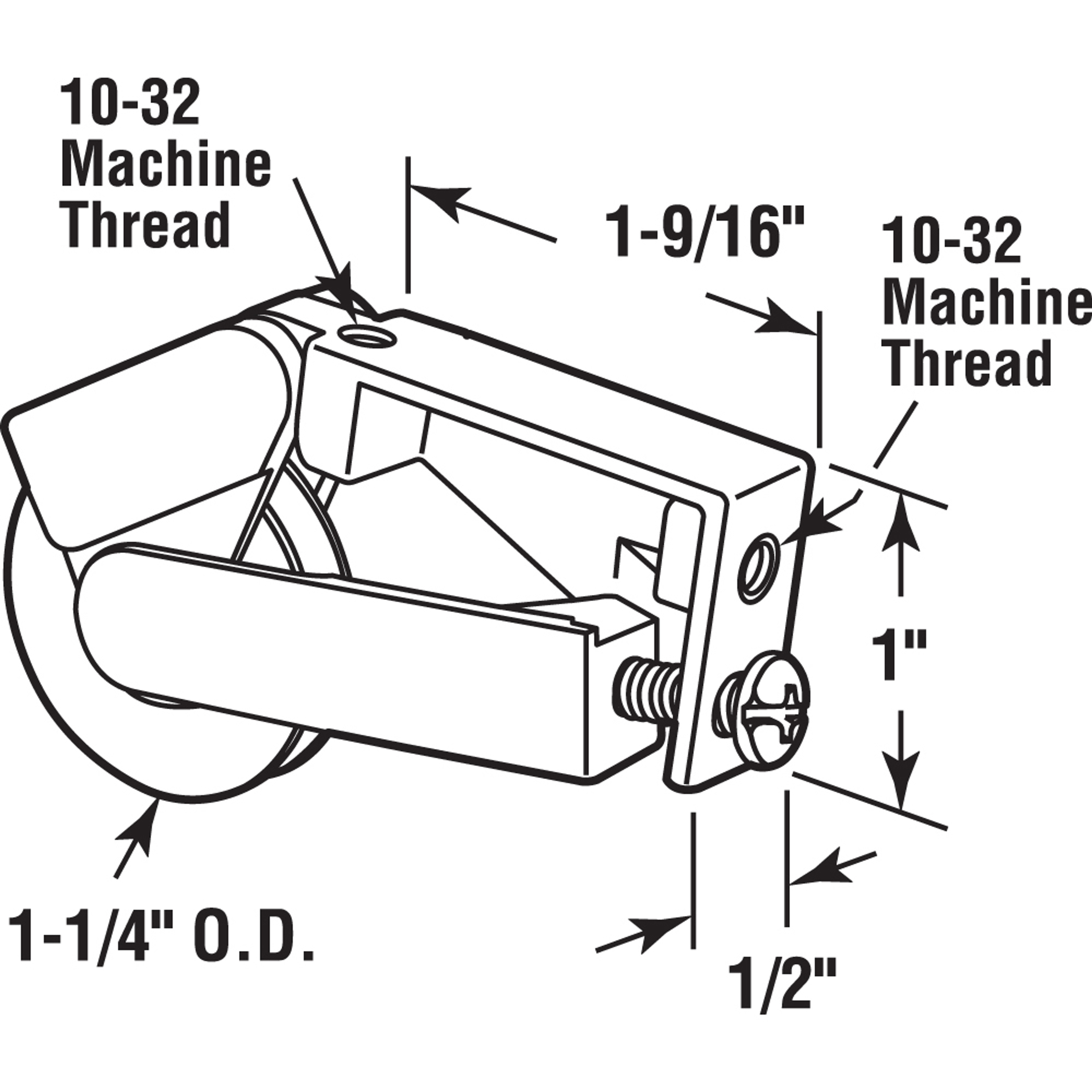 Single 1-1/4 in. Nylon Roller Assembly, Track Cleaner, Unique Back Housing (Single Pack)