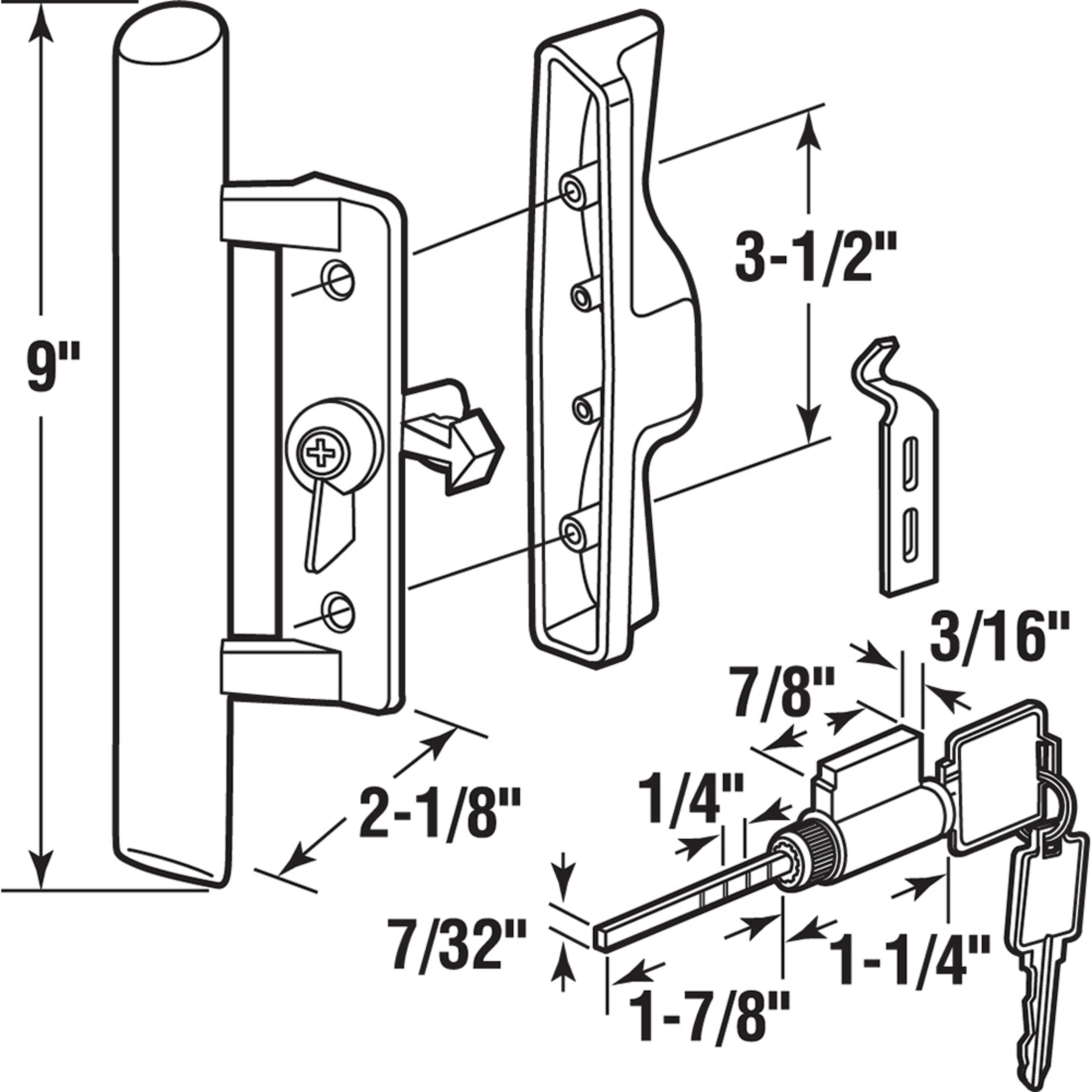Keyed 3-1/2 in. Sliding Door Handle, Acorn (Single Pack)