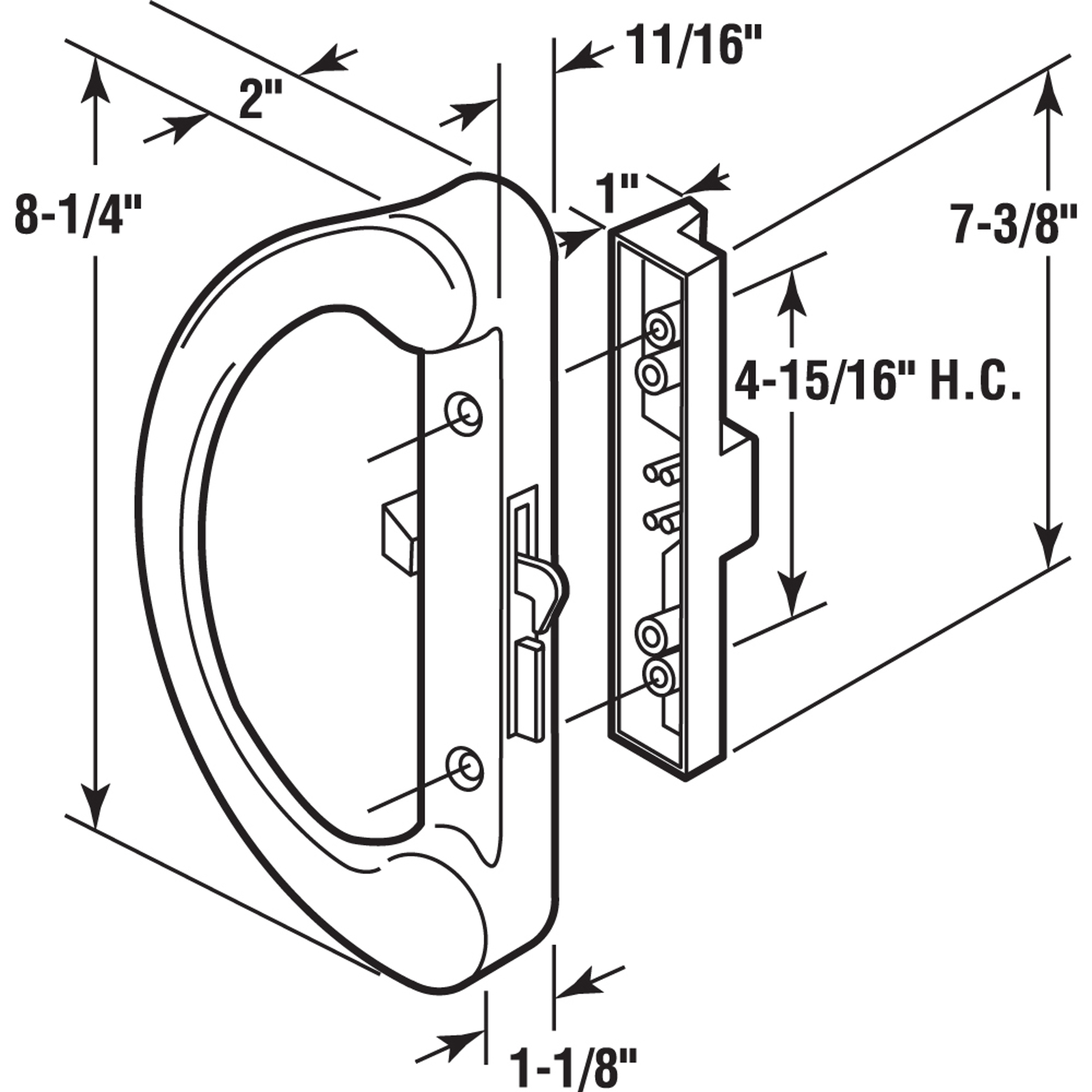 Diecast Hook Latch Sliding Door Handle, Black (1 Set)