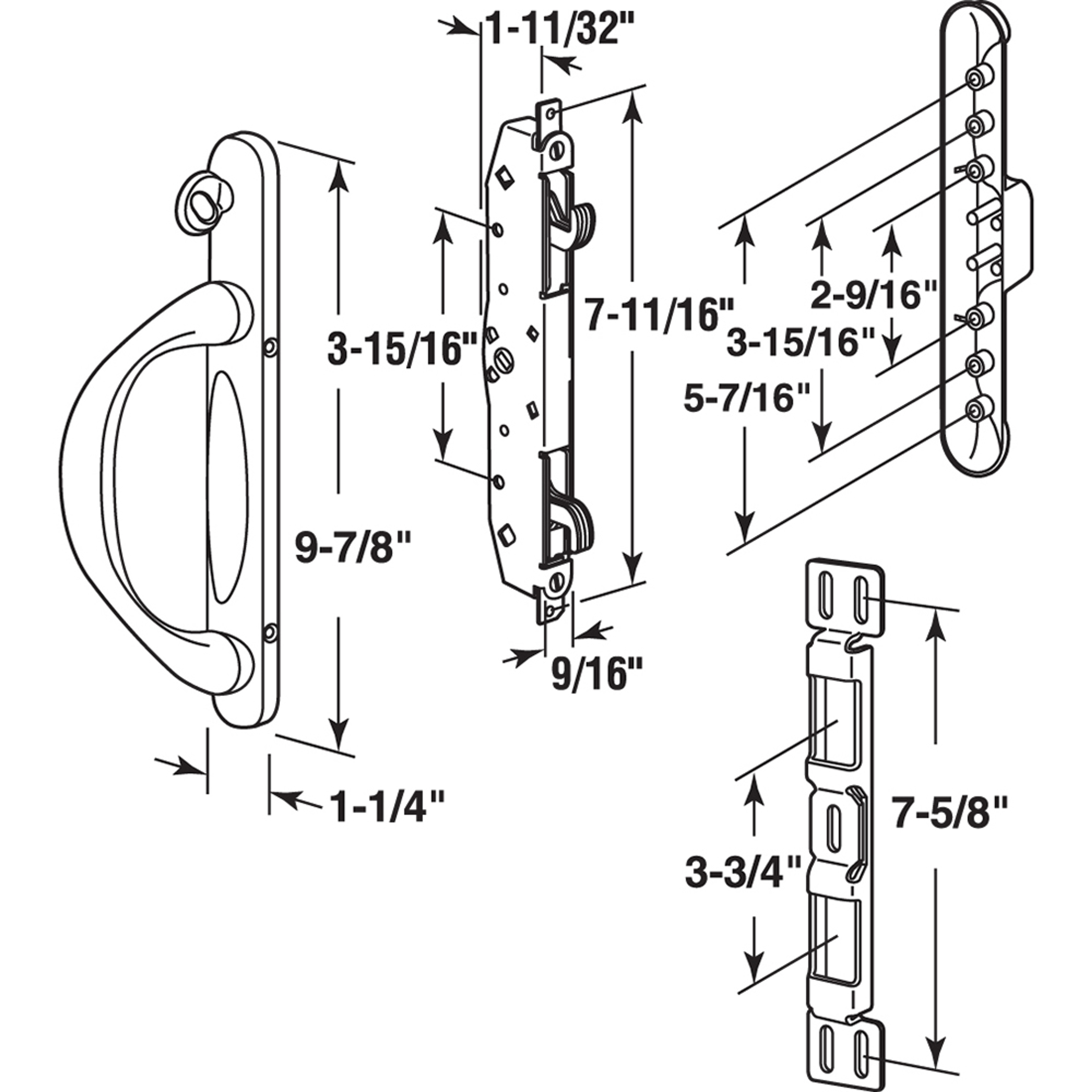 White Diecast, Mortise System Left Hand Patio Door Handle (Single Pack)