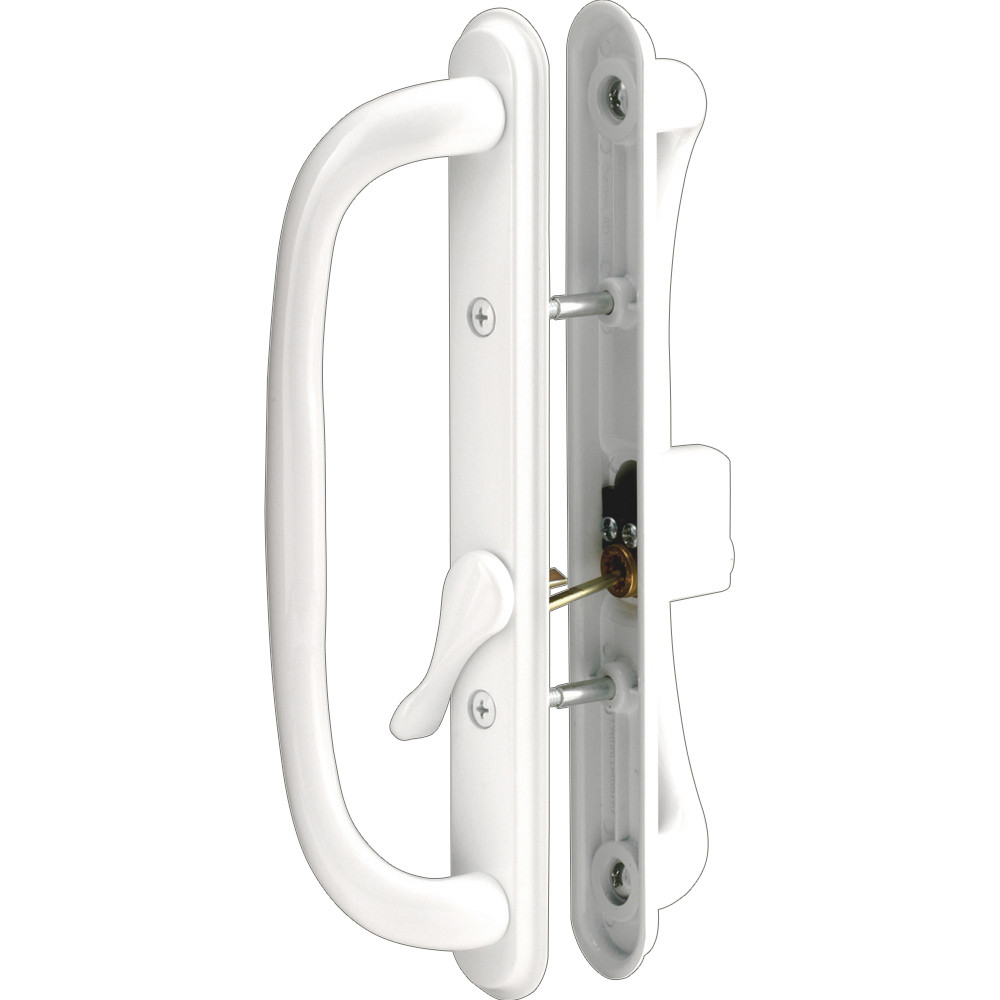 White Diecast Keyed Sliding Door Handle Set with 10 in. Pull