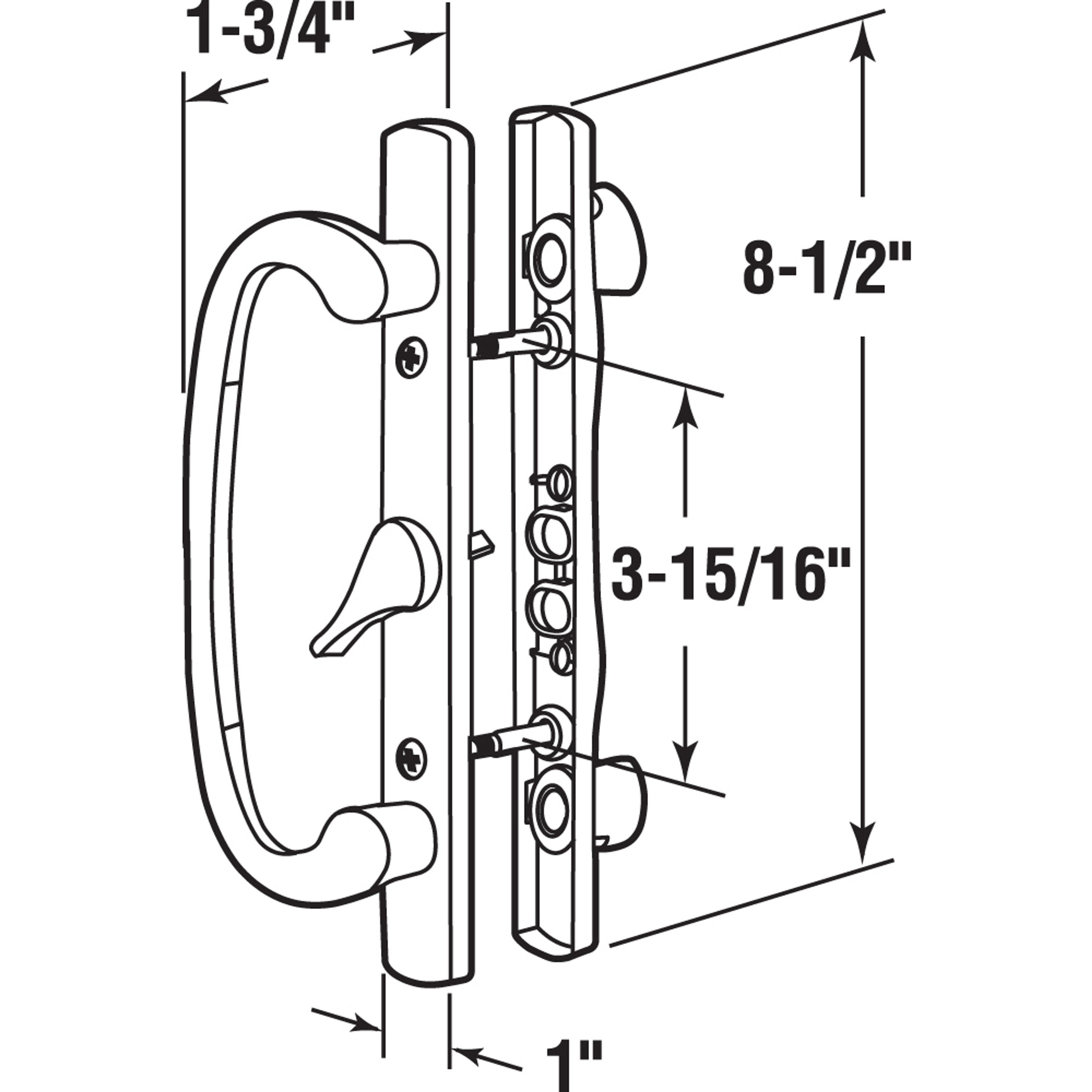 Mortise Style Sliding Patio Door Handle Set - Replace Old or Damaged Door Handles Quickly and Easily – White Diecast, Non-Keyed, Fits 3-15/16” Hole Spacing (Single Pack)