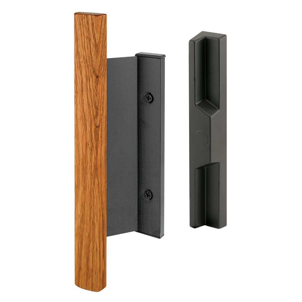 Diecast Black, Sliding Door Handle Set with Hard Wood Handle