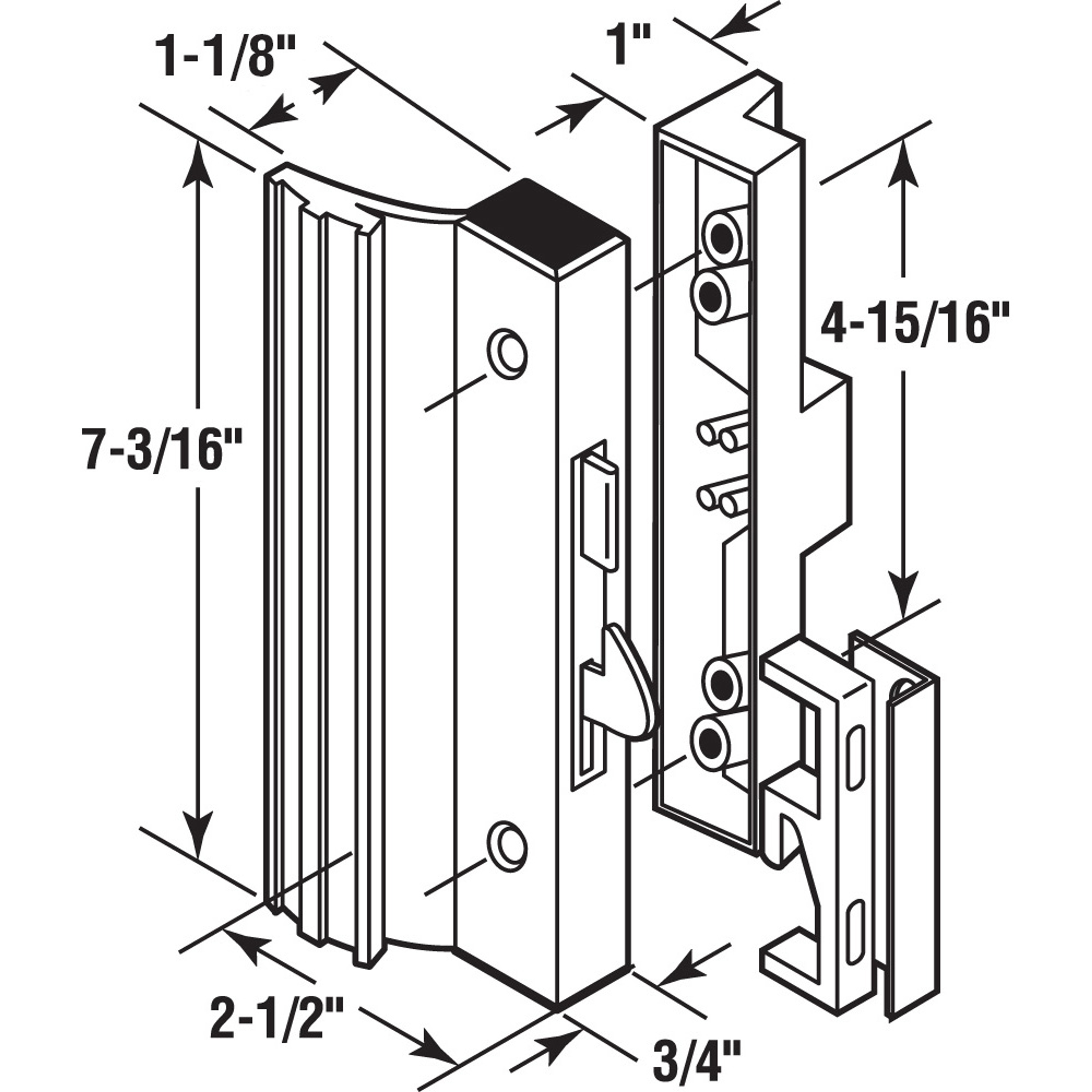 Sliding Patio Door Handle Set, 4-15/16 in., Extruded Aluminum, Hook Latch, Black w/Wood Grain (Single Pack)