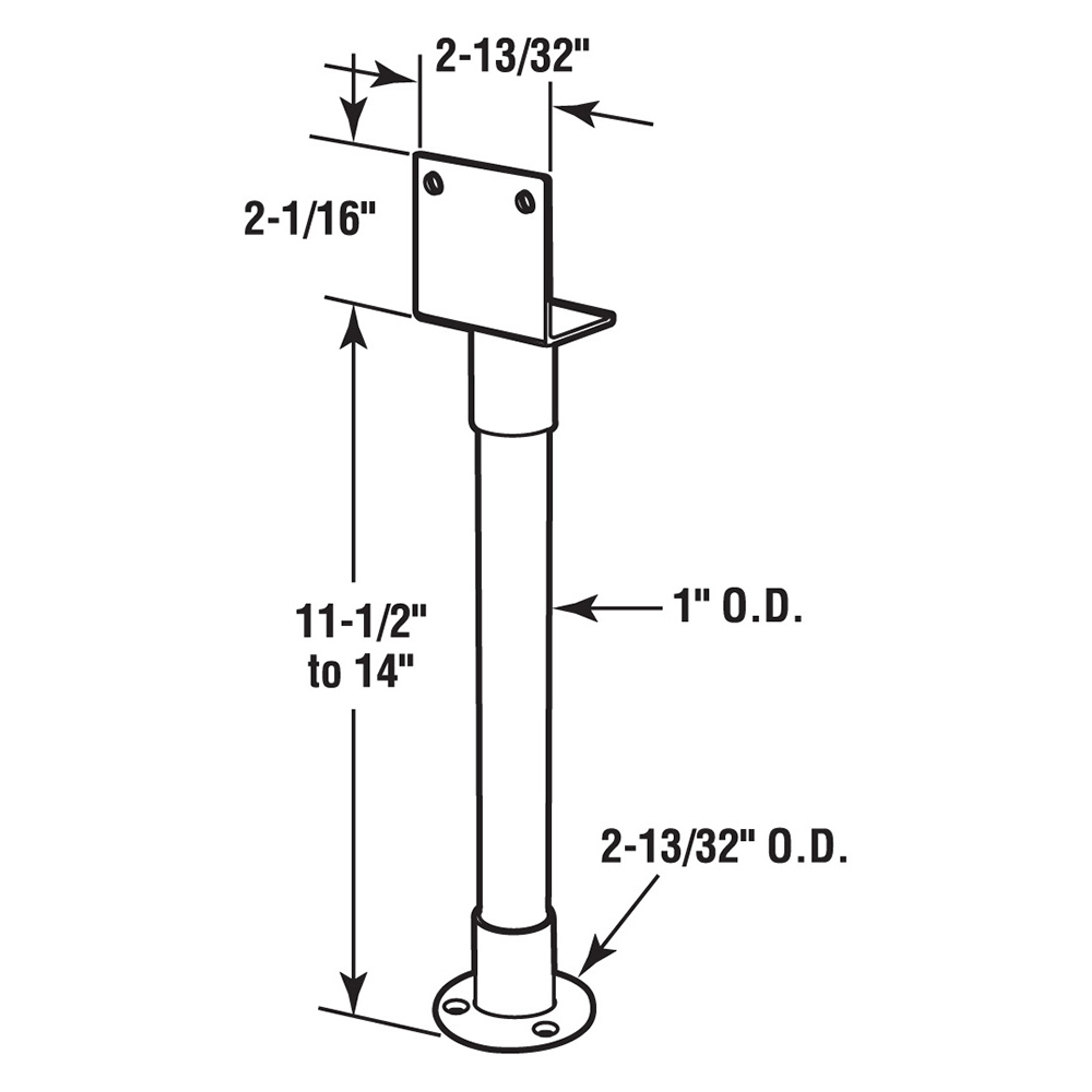 Pilaster Floor Support, 11-1/2 in. - 14-in., 1 Ear, Stainless Steel (Single Pack)