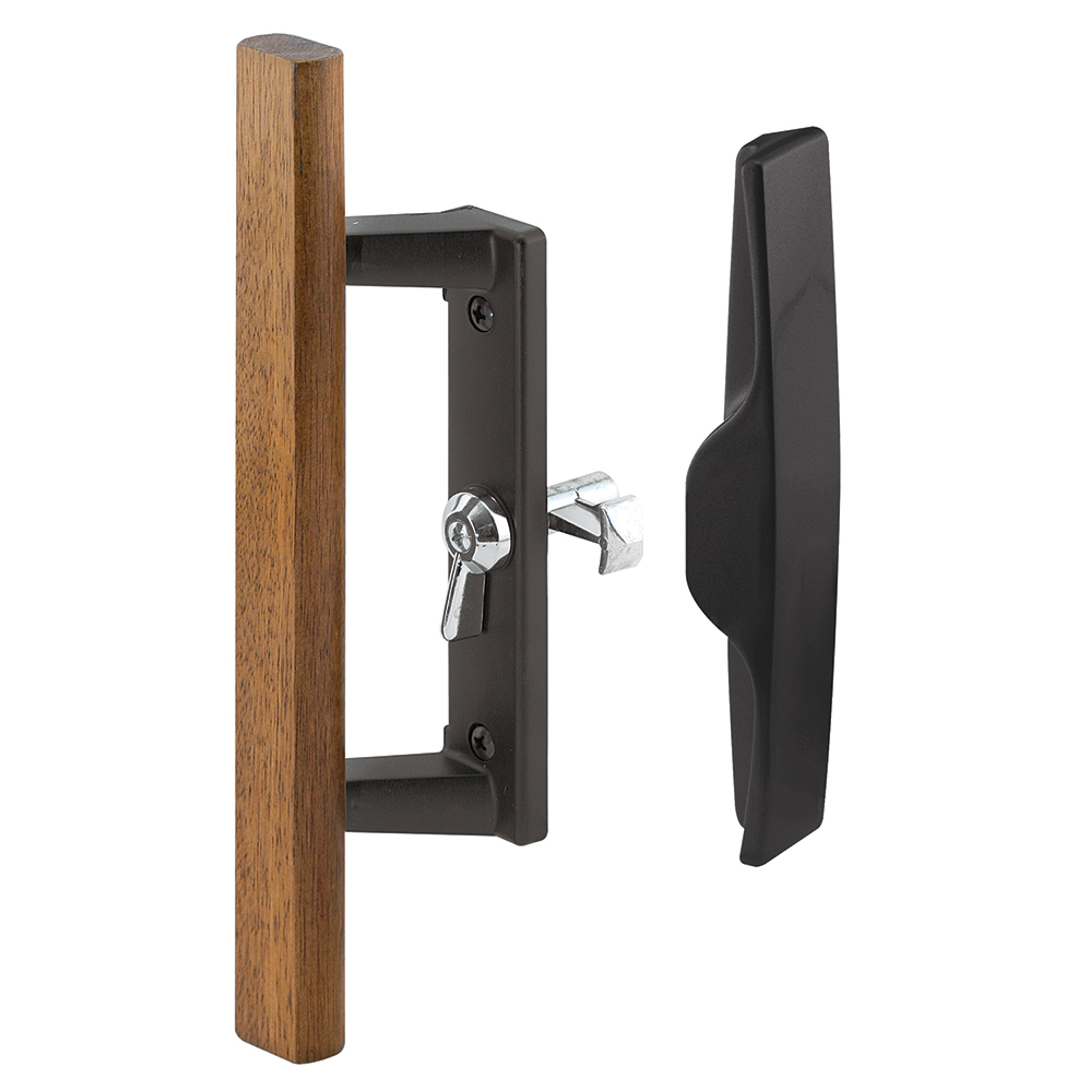 Sliding Glass Door Handle Set, 3-15/16 in., Diecast and Wood, Black (Single Pack)