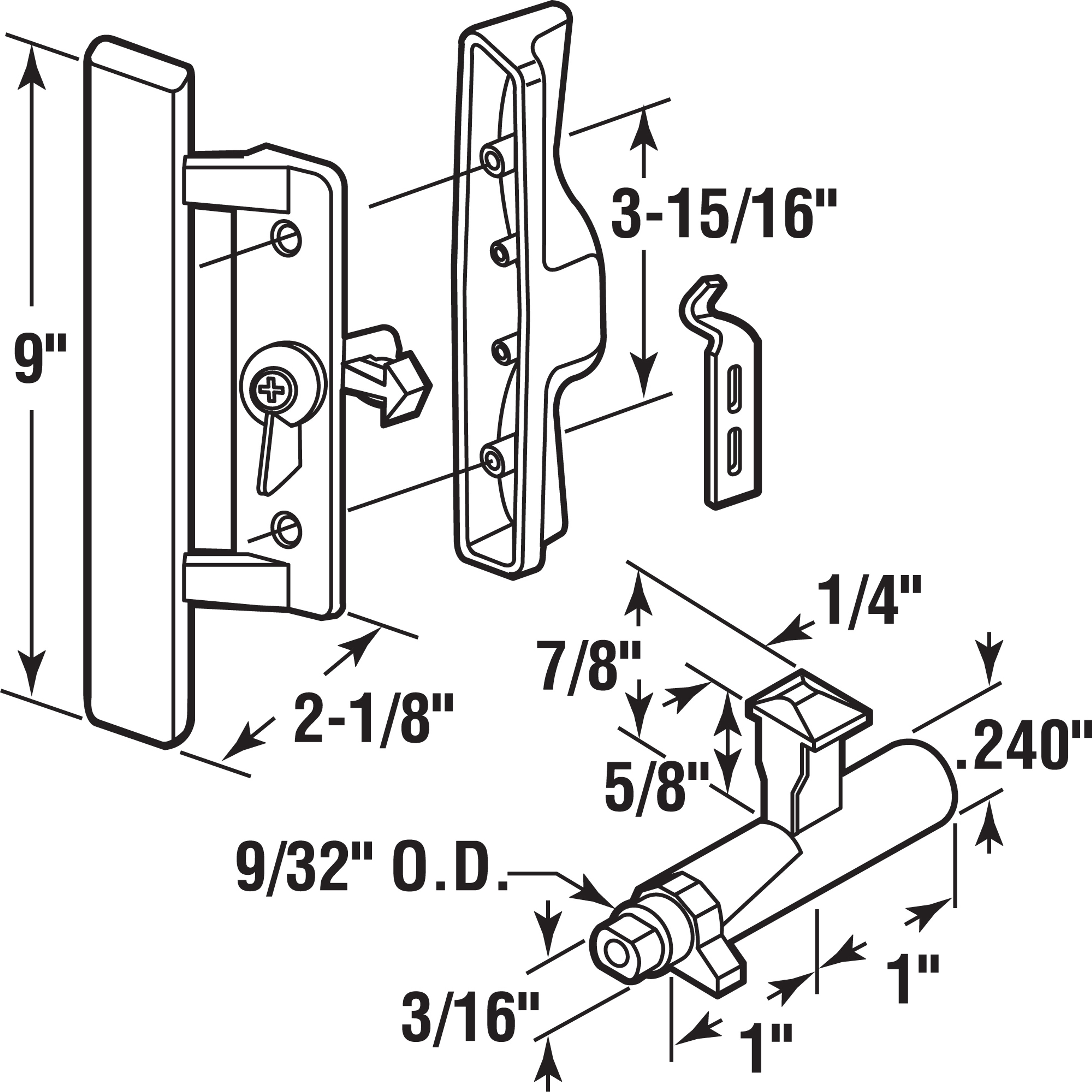 Sliding Glass Door Handle Set, 3-15/16 in., Diecast and Wood, Black (Single Pack)