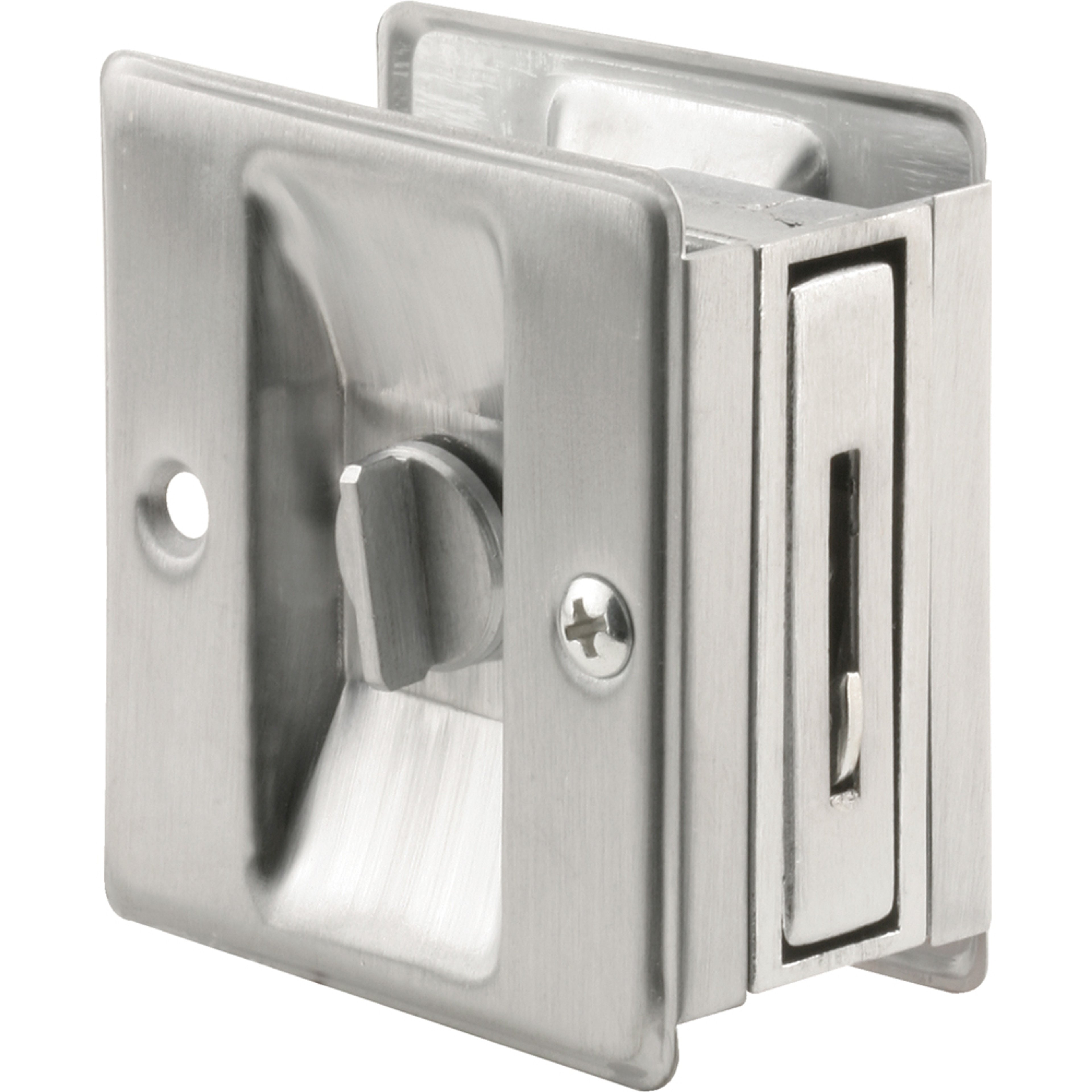 Pocket Door Privacy Lock with Pull - Replace Old or Damaged Pocket Door Locks Quickly and Easily – Satin Chrome (Single Pack)