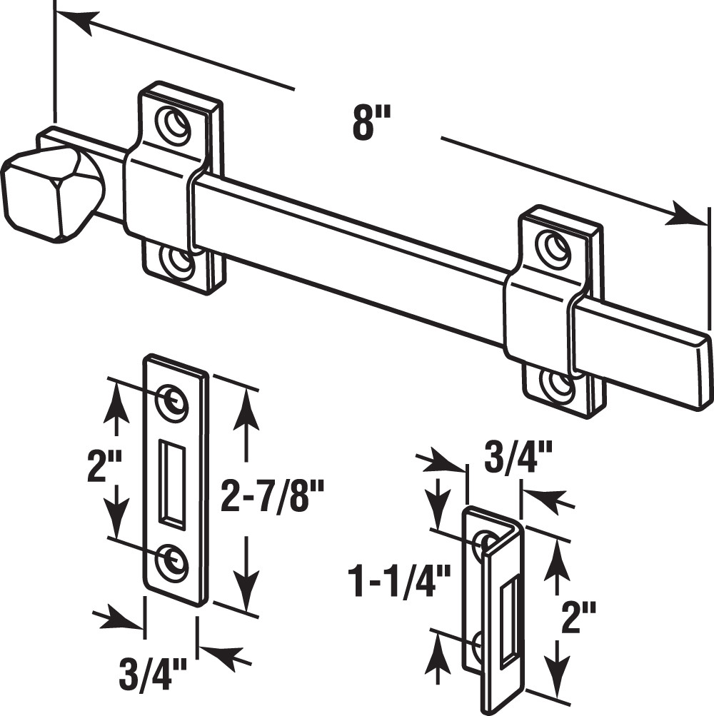 Surface Bolt, 8 in., Steel, Brushed Chrome Finish, Heavy Duty Construction (Single Pack)