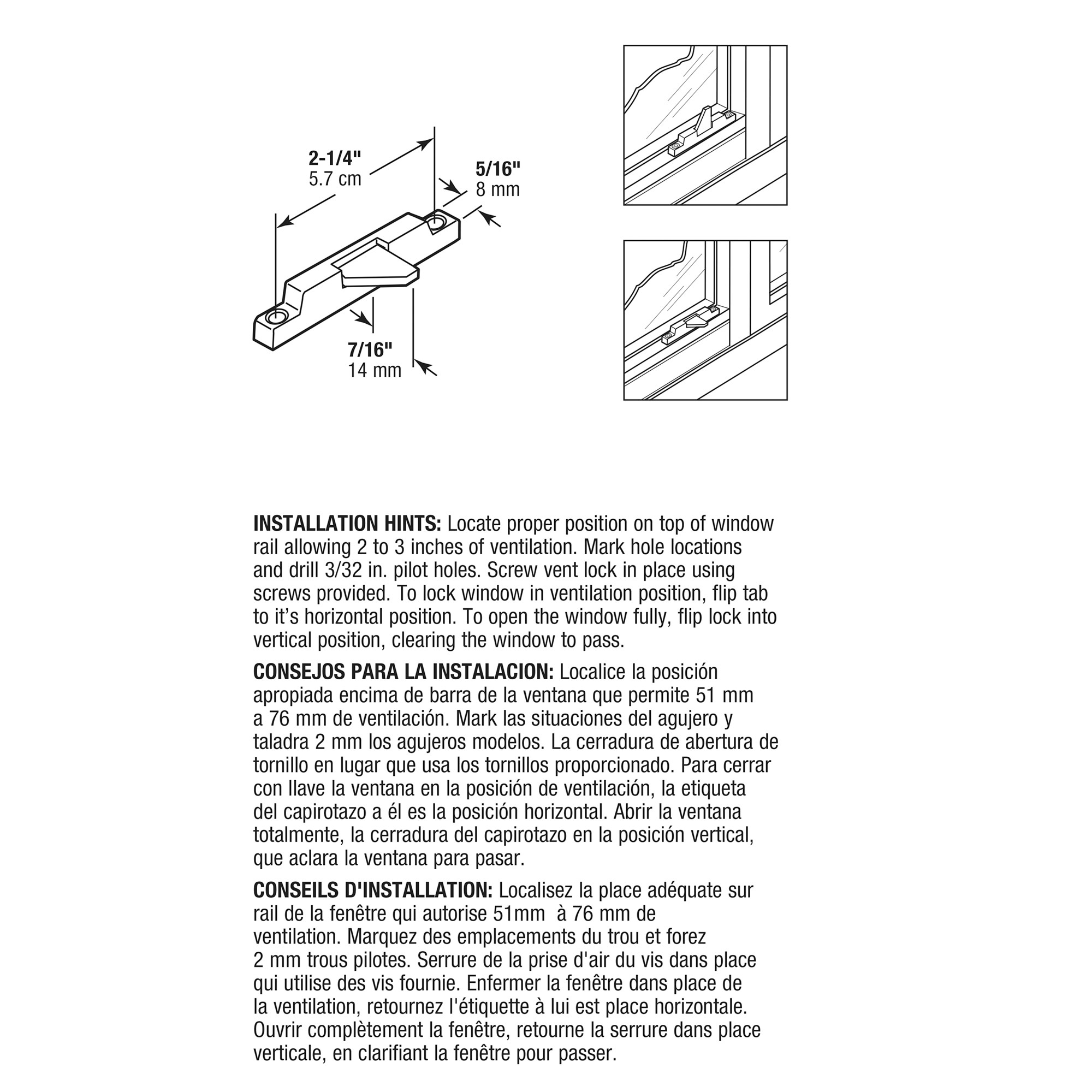 Sliding Vinyl Window Vent Stop, 2-1/4 in. Hole Center Spacing