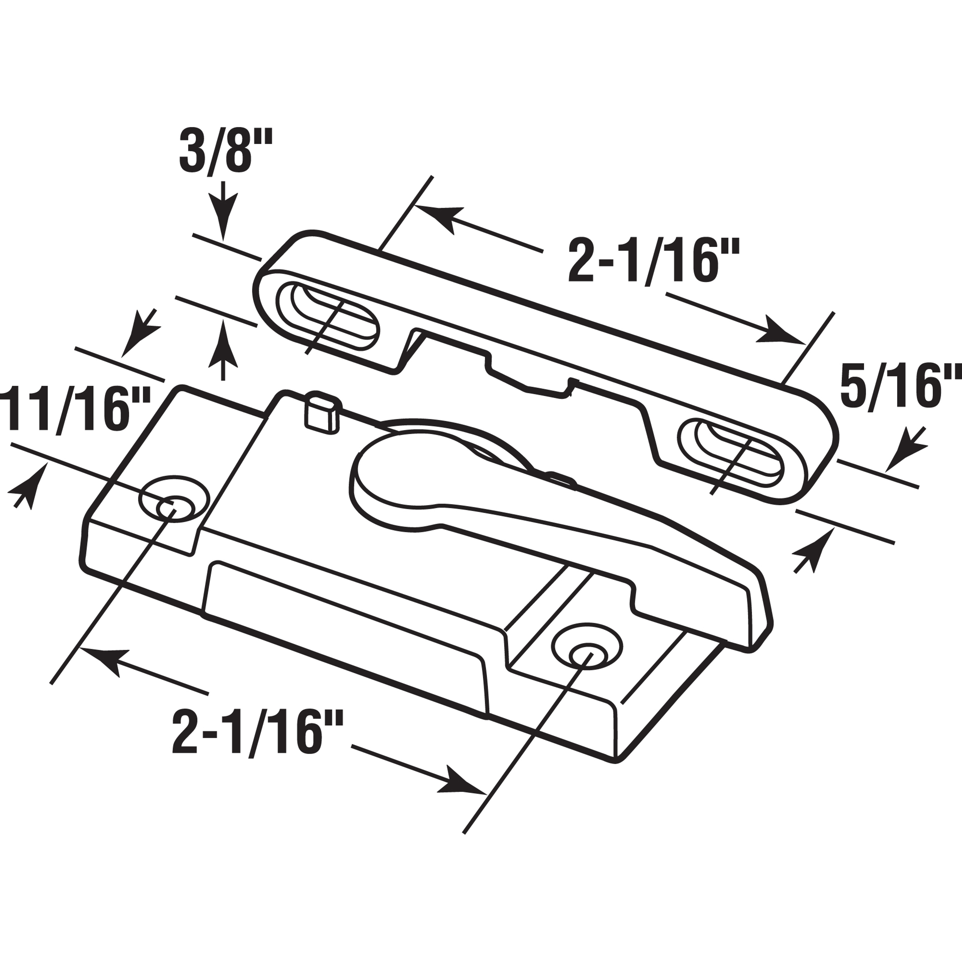 Sash Lock, 2-1/16 in. Hole Centers, Left-Hand, BetterBilt 350 Series Vertical Sliding Windows, Diecast Zinc, White (Single Pack)